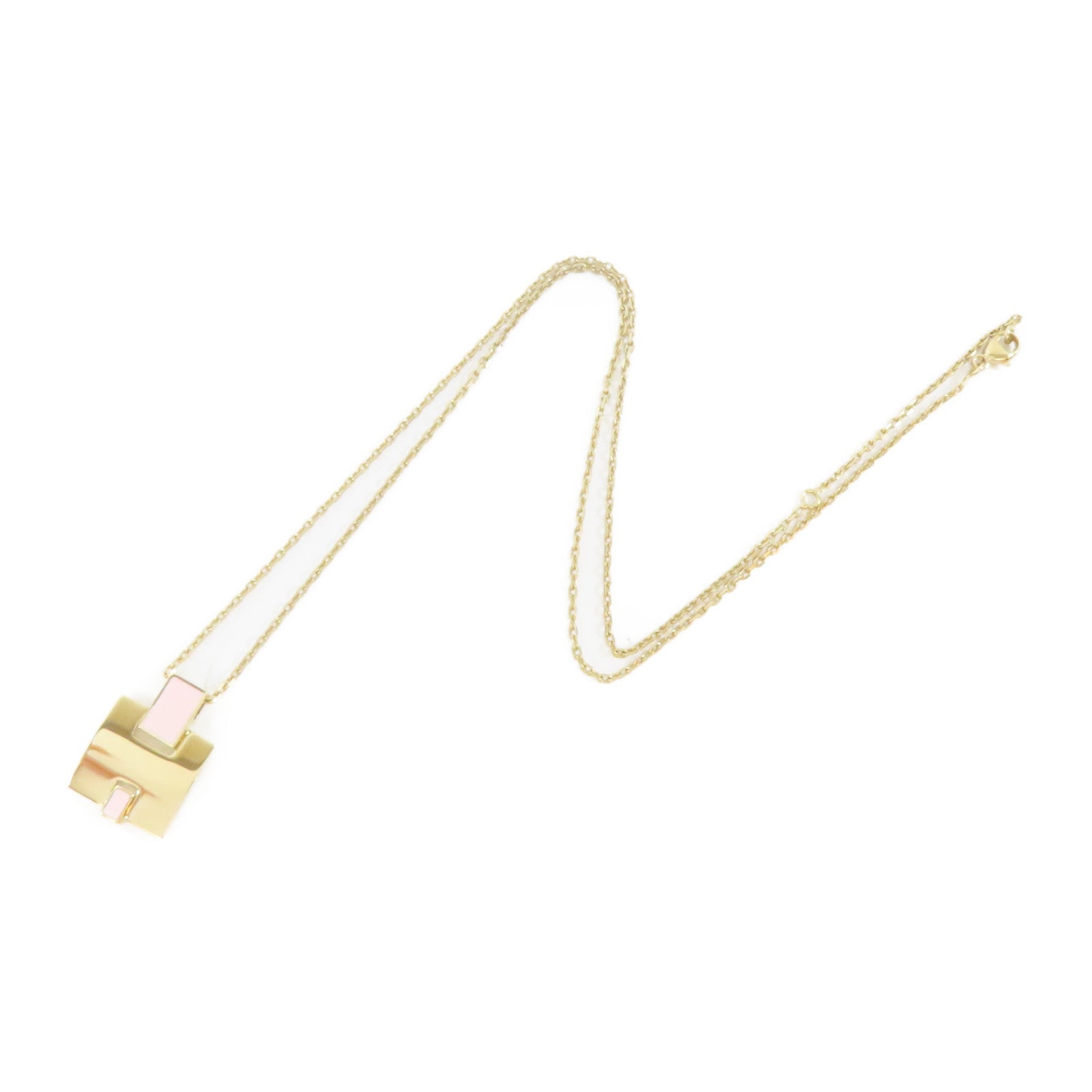 HERMES 金屬Irene Necklace金扣項鍊金色/粉紅色#48cm