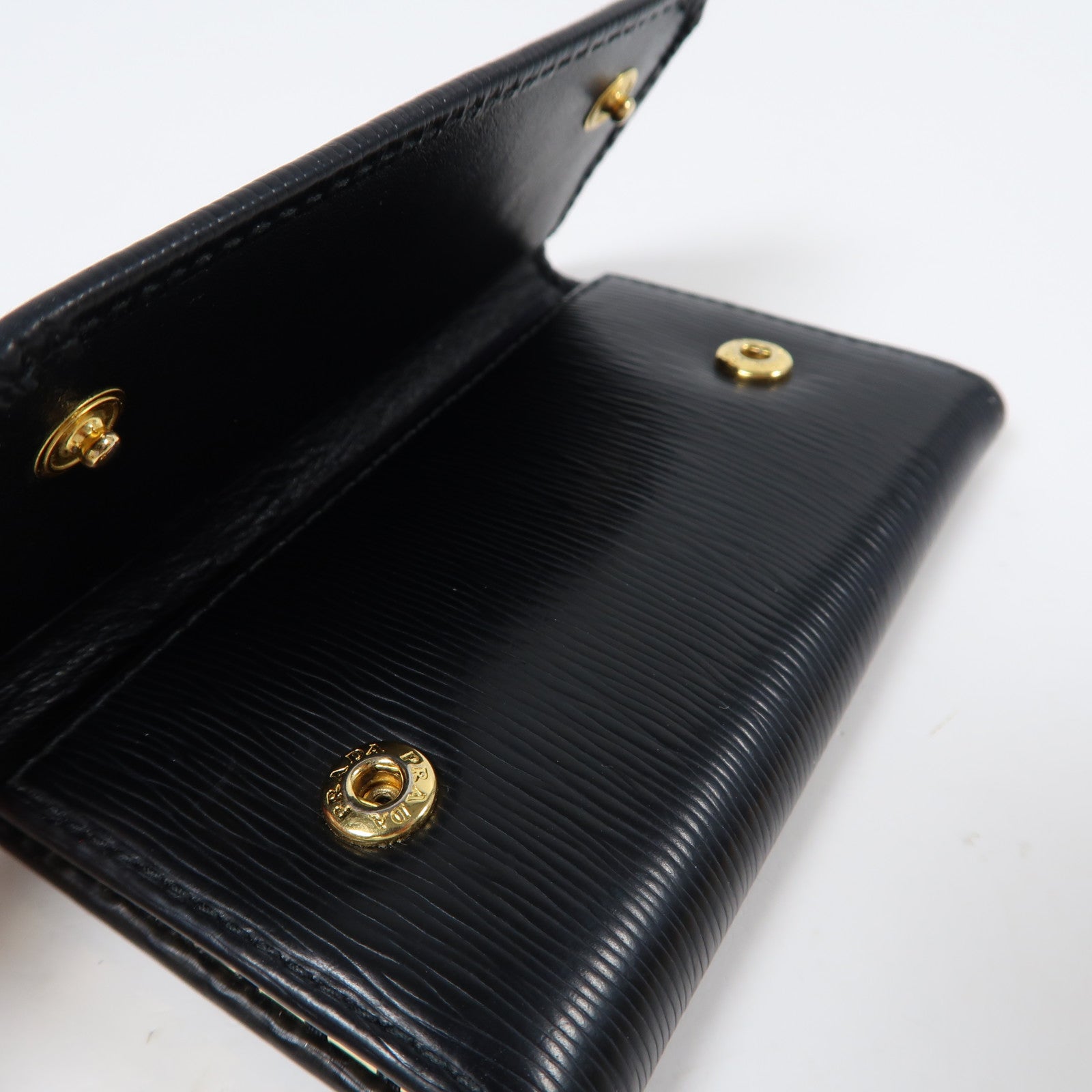 PRADA 牛皮皮革Key Holder金扣鑰匙套黑色