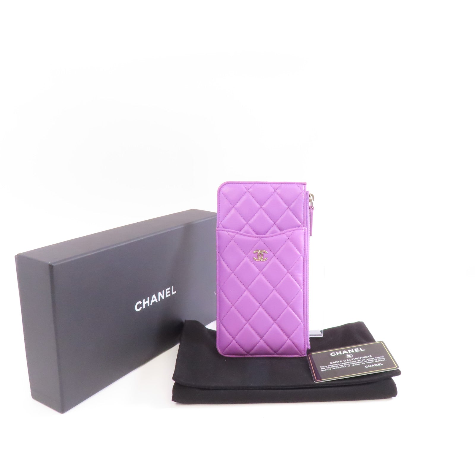 CHANEL 菱格羊皮皮革Clutch Bag金扣手拿包紫色