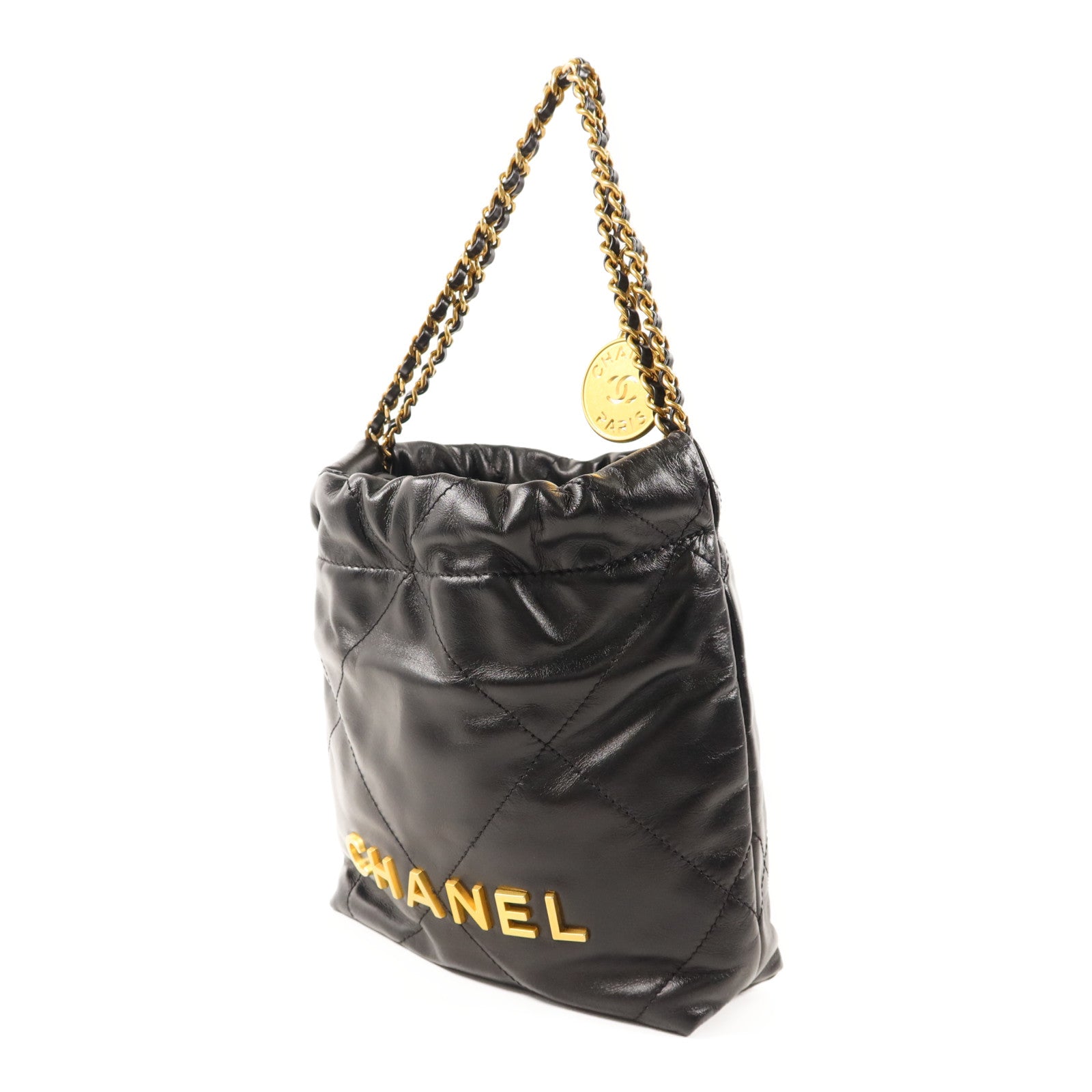 CHANEL 羊皮皮革Mini 22金扣手挽肩背兩用袋