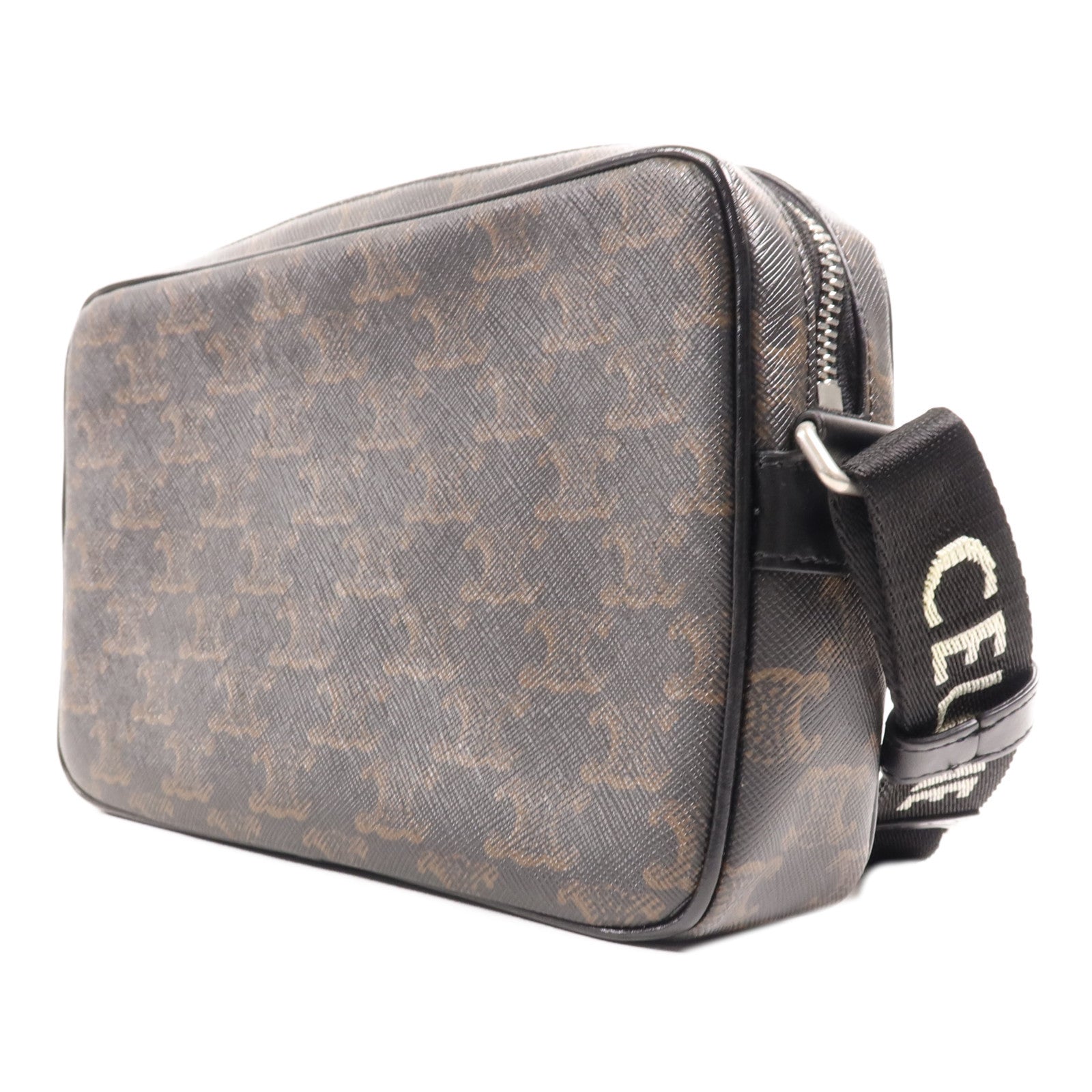 CELINE 塗層帆布Shoulder Bag銀扣肩背袋