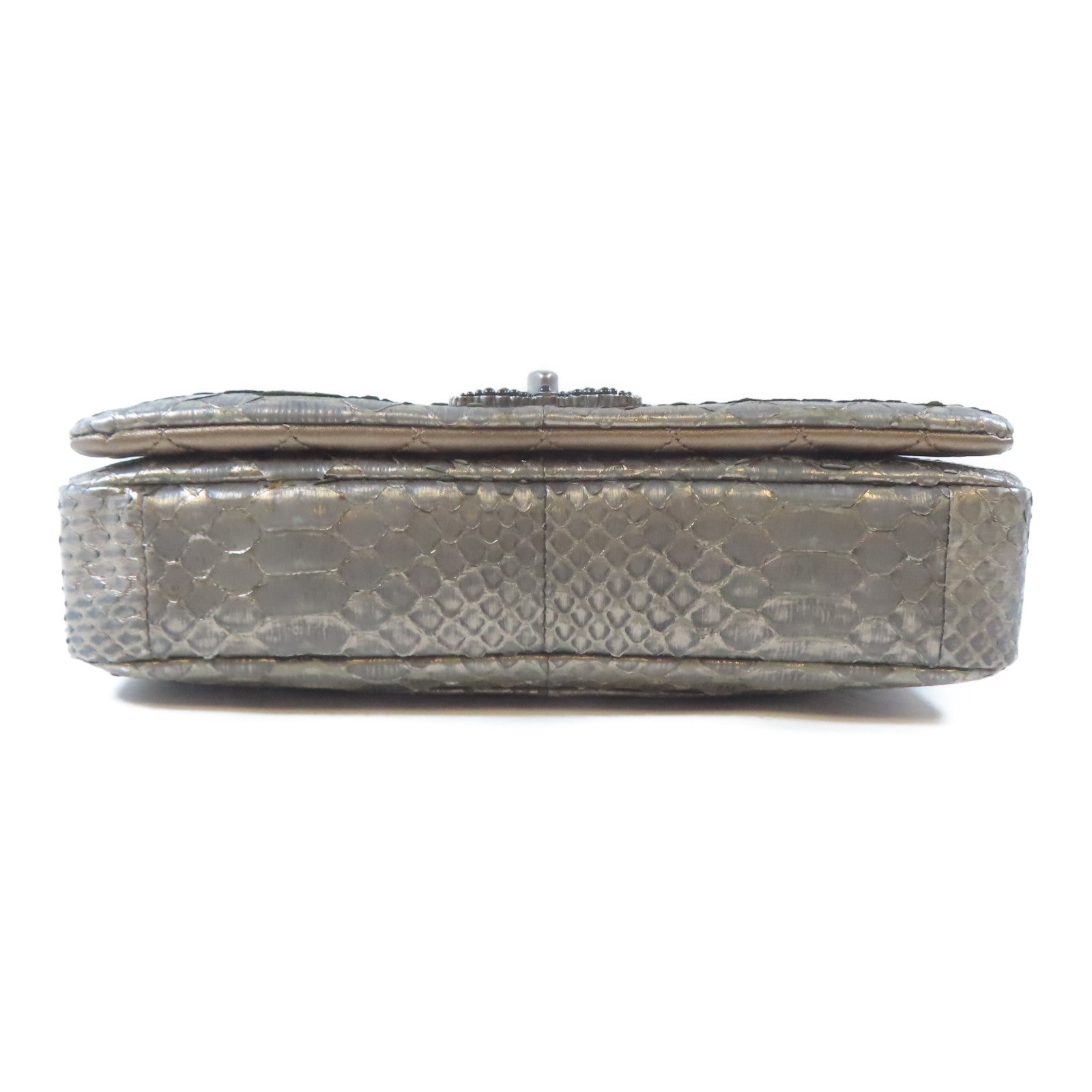 CHANEL 蛇皮皮革Chain Shoulder Bag銀扣鏈帶肩背袋銀色