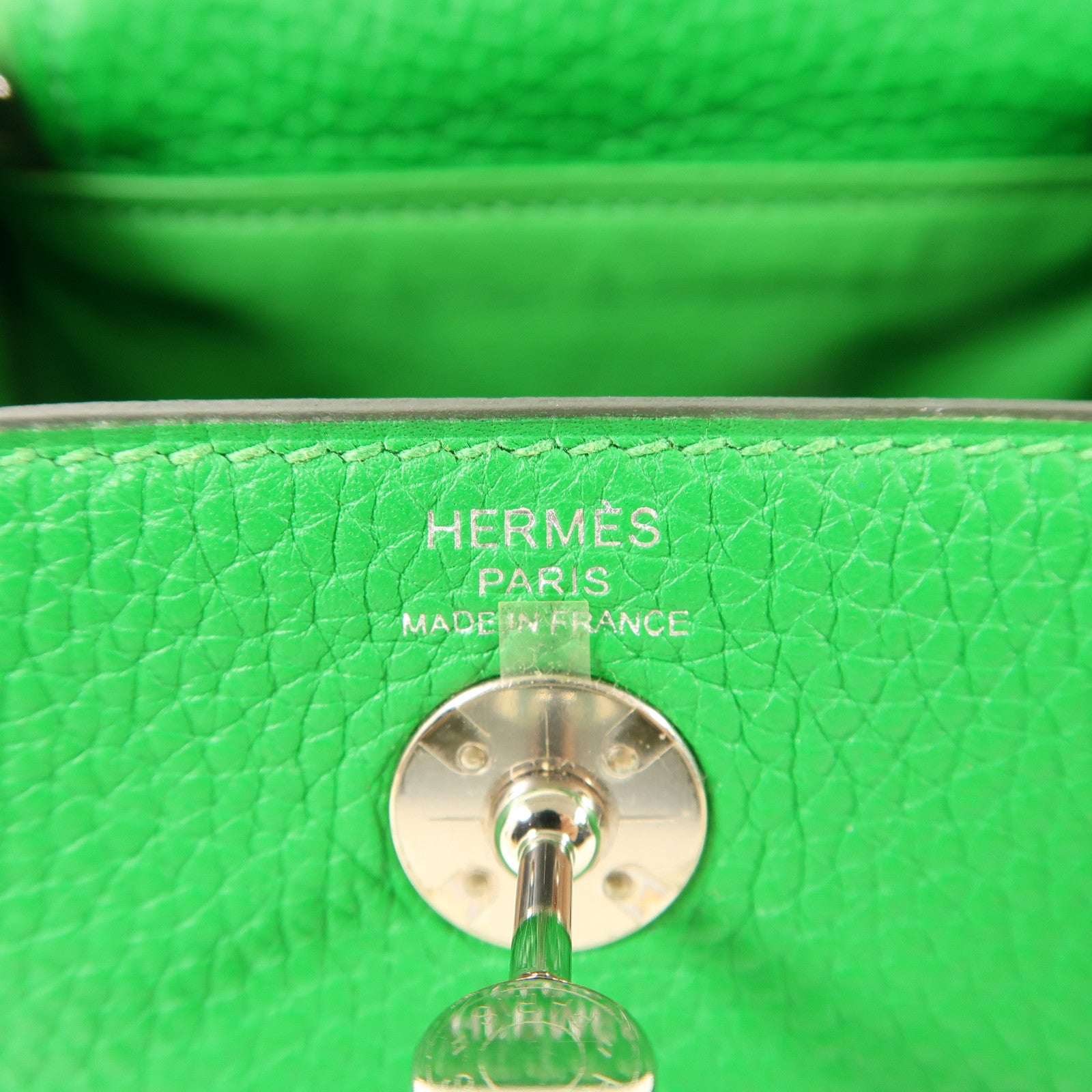 HERMES Clemence皮革Mini Lindy銀扣手挽肩背兩用袋Bambou