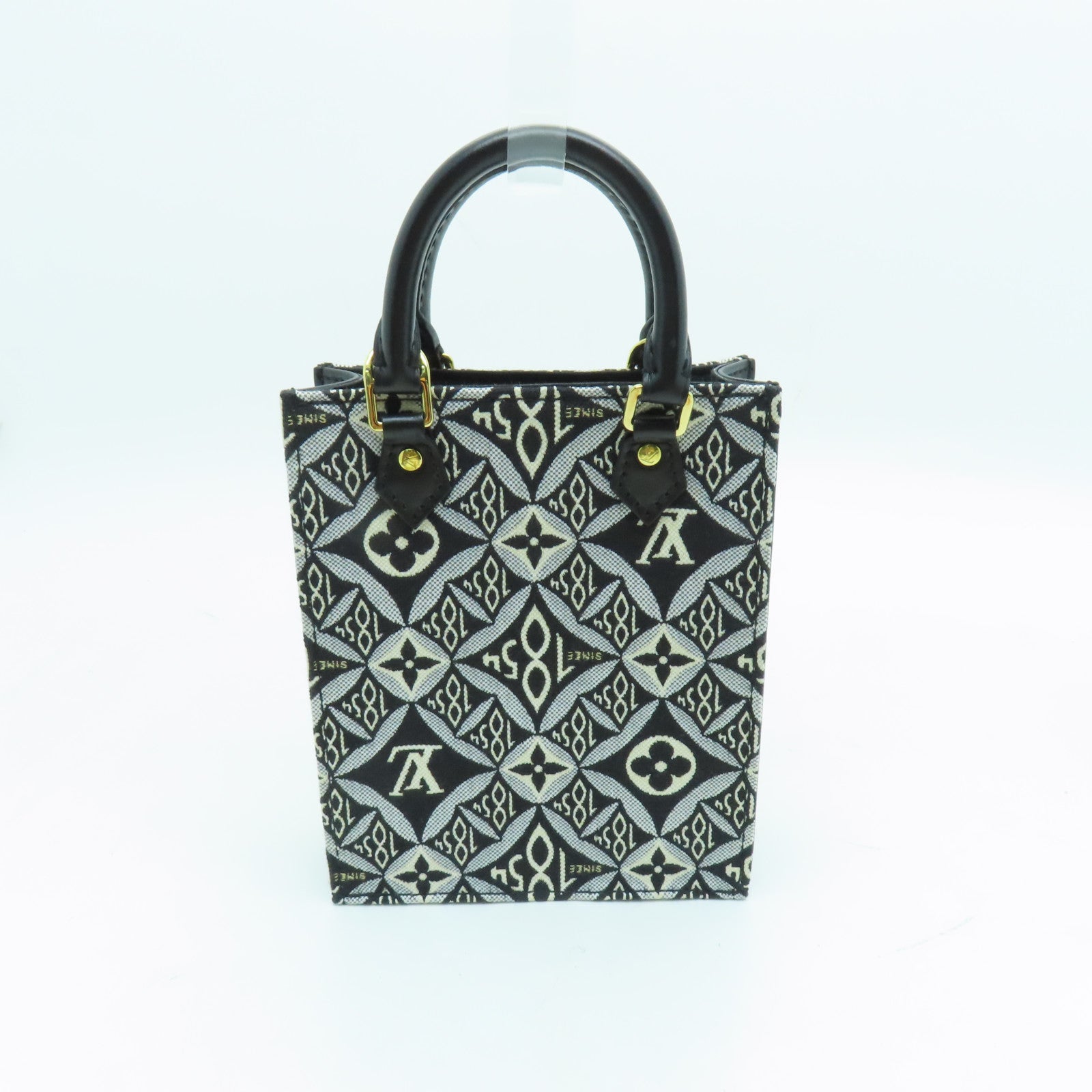 LOUIS VUITTON 【清倉大減價】Monogram Jacquard Since 1854 Petit Sac Plat金扣手挽肩背兩用袋黑色/白色