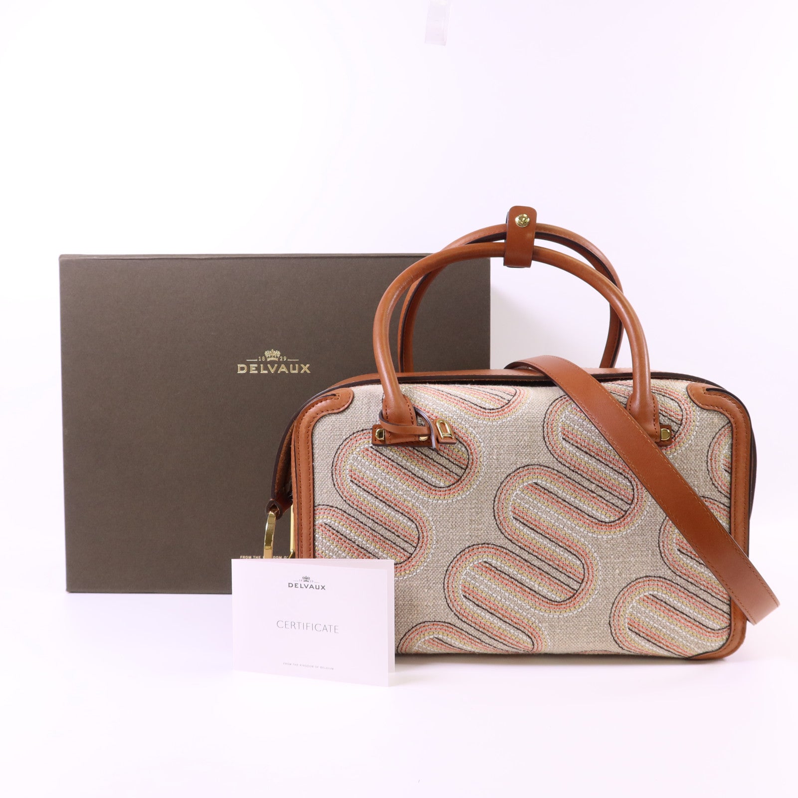 Delvaux 帆布/皮革Cool Box MM金扣手挽肩背兩用袋