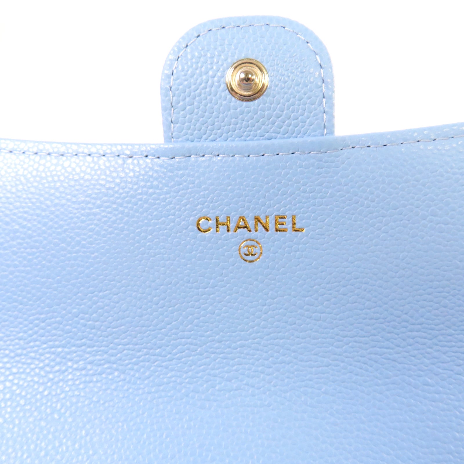 CHANEL 菱格Caviar皮革Classic Long Flap Wallet金扣長錢包淺藍色