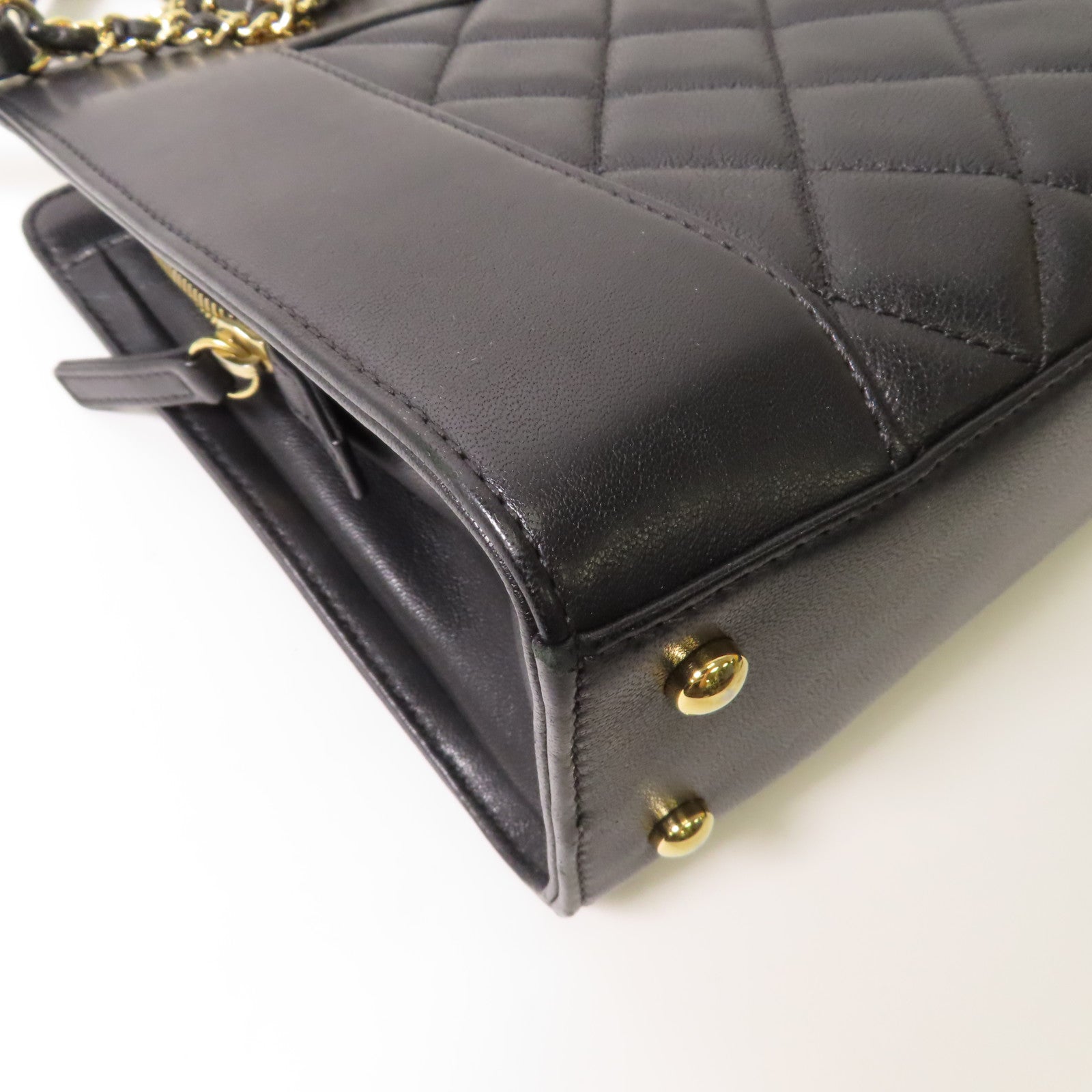 CHANEL 菱格羊皮皮革Mademoiselle Vintage Tote金扣鏈帶肩背袋黑色