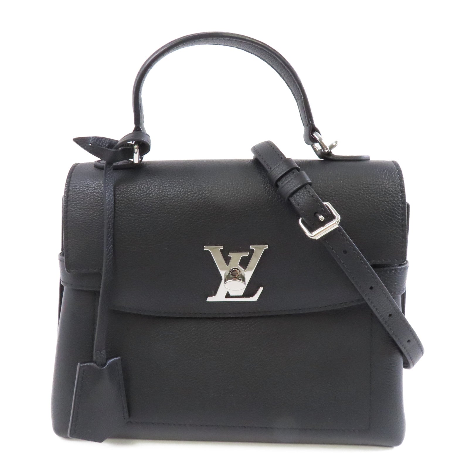 LOUIS VUITTON 牛皮皮革Lock Me Ever BB銀扣手挽肩背兩用袋黑色