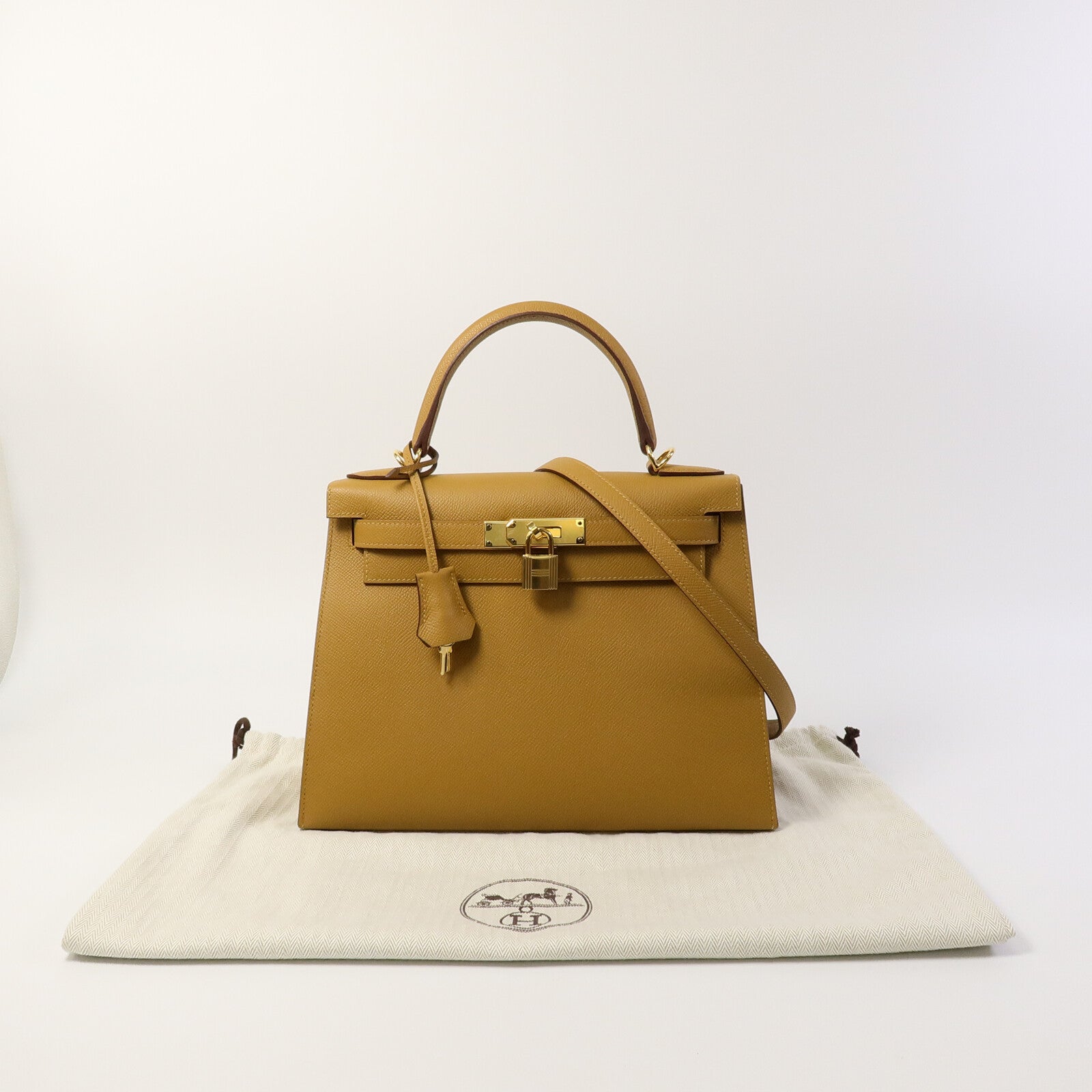 HERMES Epsom皮革Kelly 28手挽肩背兩用袋Sesame