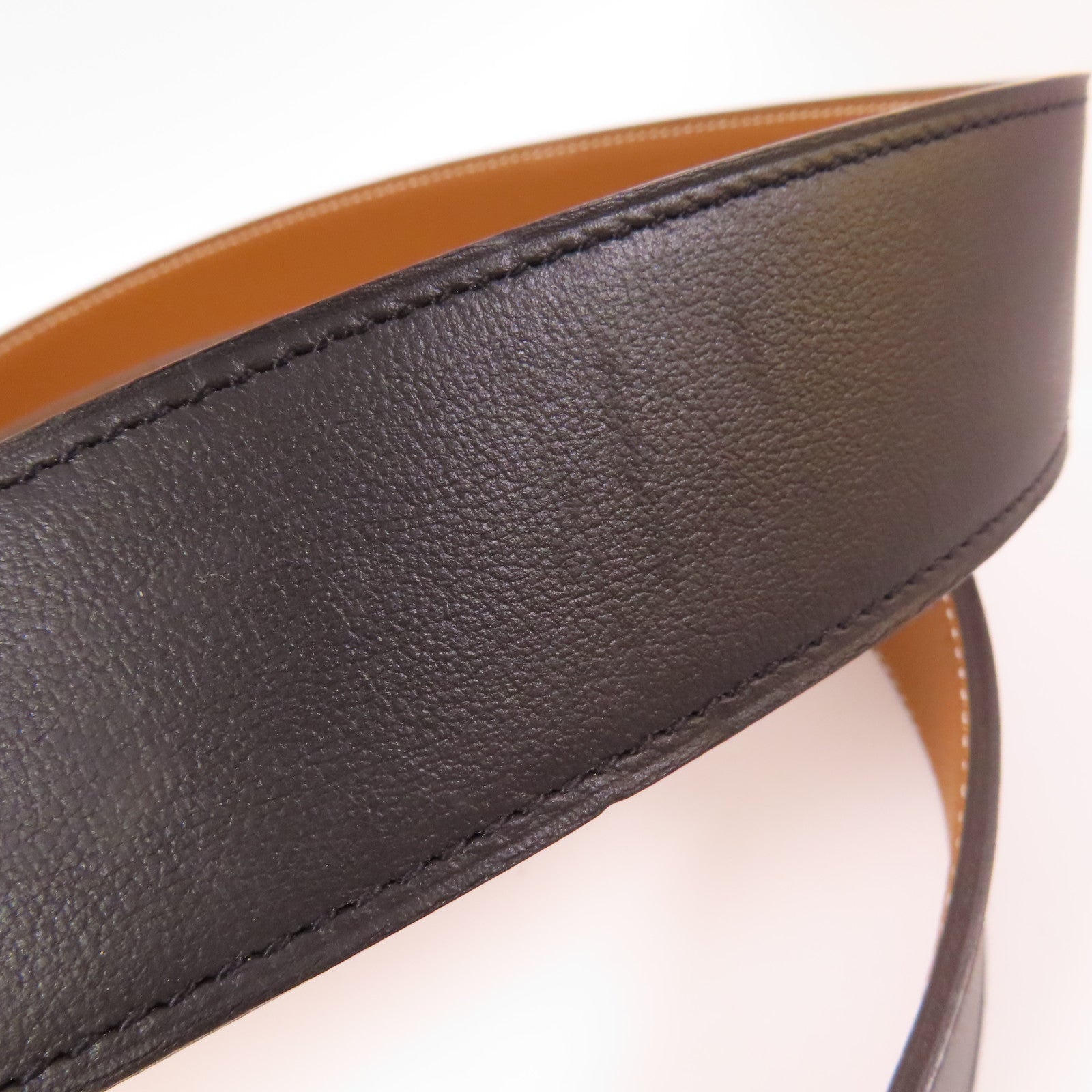 HERMES Clemence皮革H Belt 100cm銀扣皮帶Noir Gold