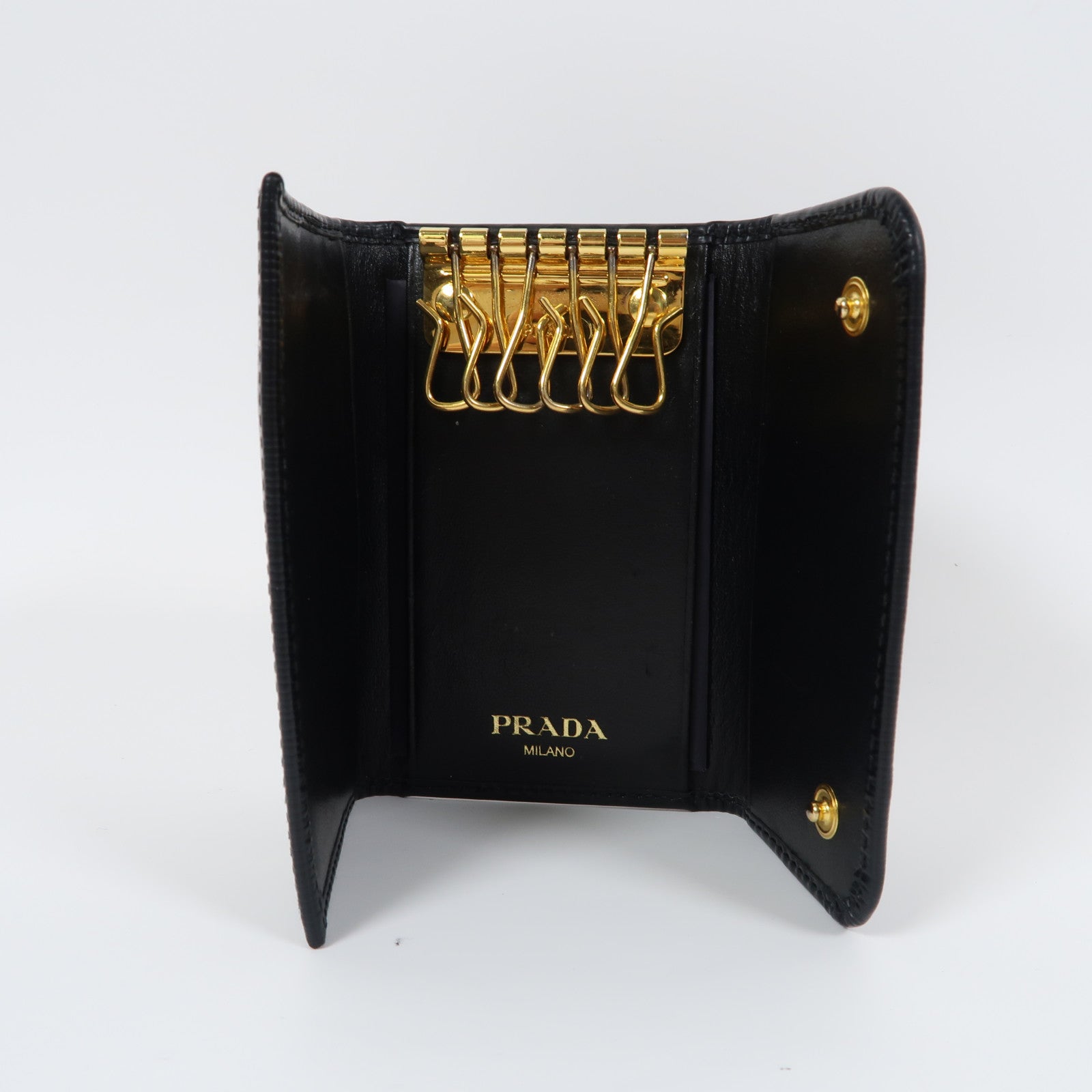 PRADA 牛皮皮革Key Holder金扣鑰匙套黑色