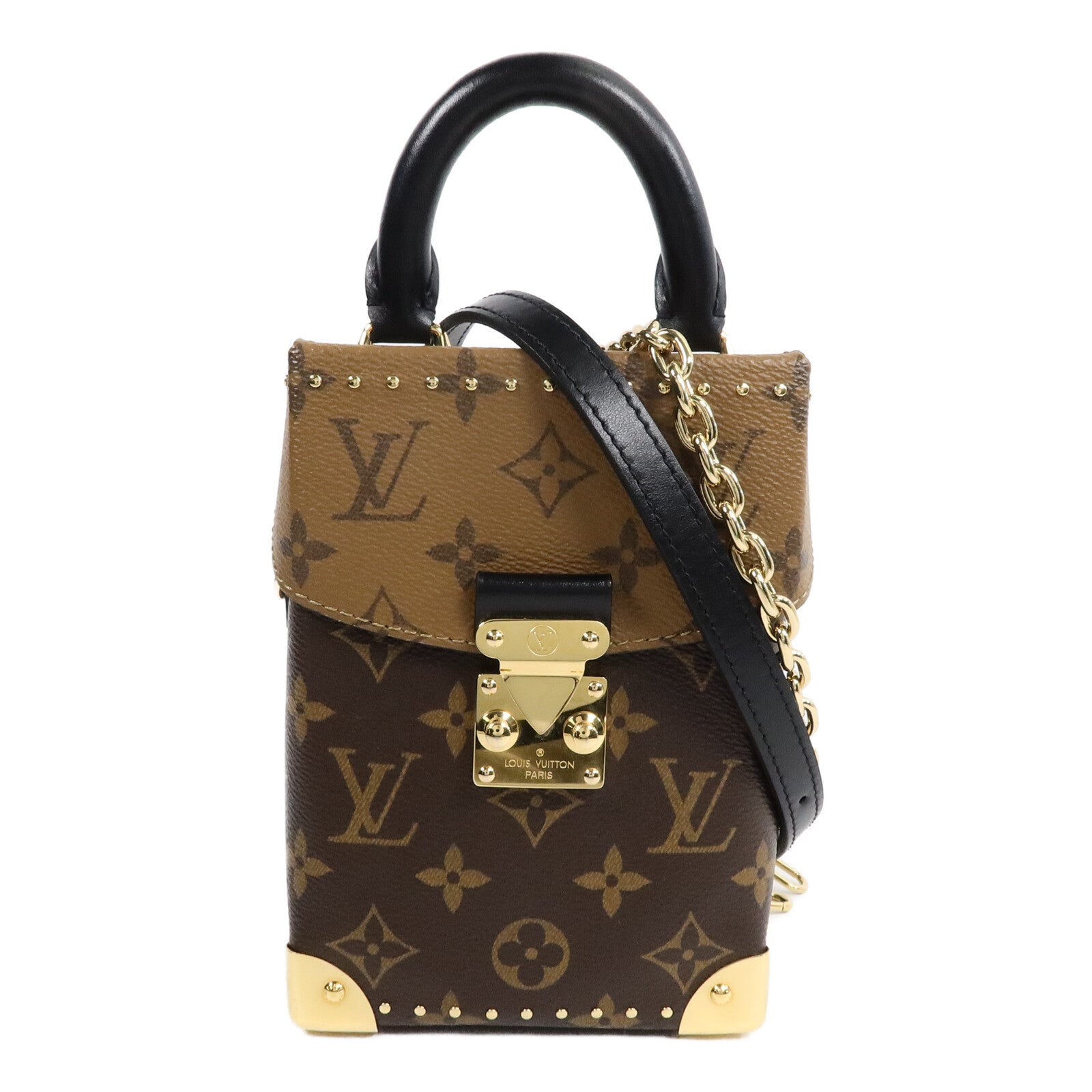 LOUIS VUITTON Monogram/Monogram Reverse Camera Box金扣鏈帶手挽肩背兩用袋