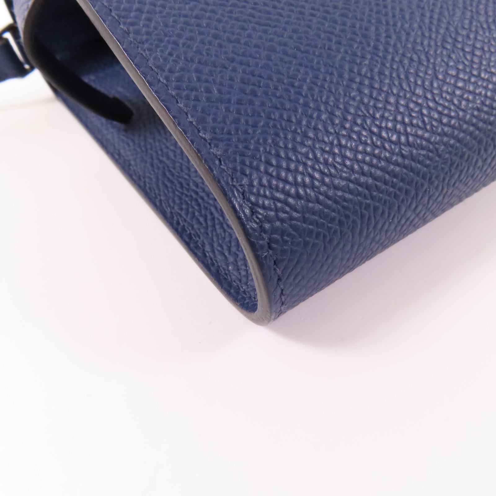 HERMES Epsom皮革Kelly To Go銀扣肩背袋Bleu Saphir
