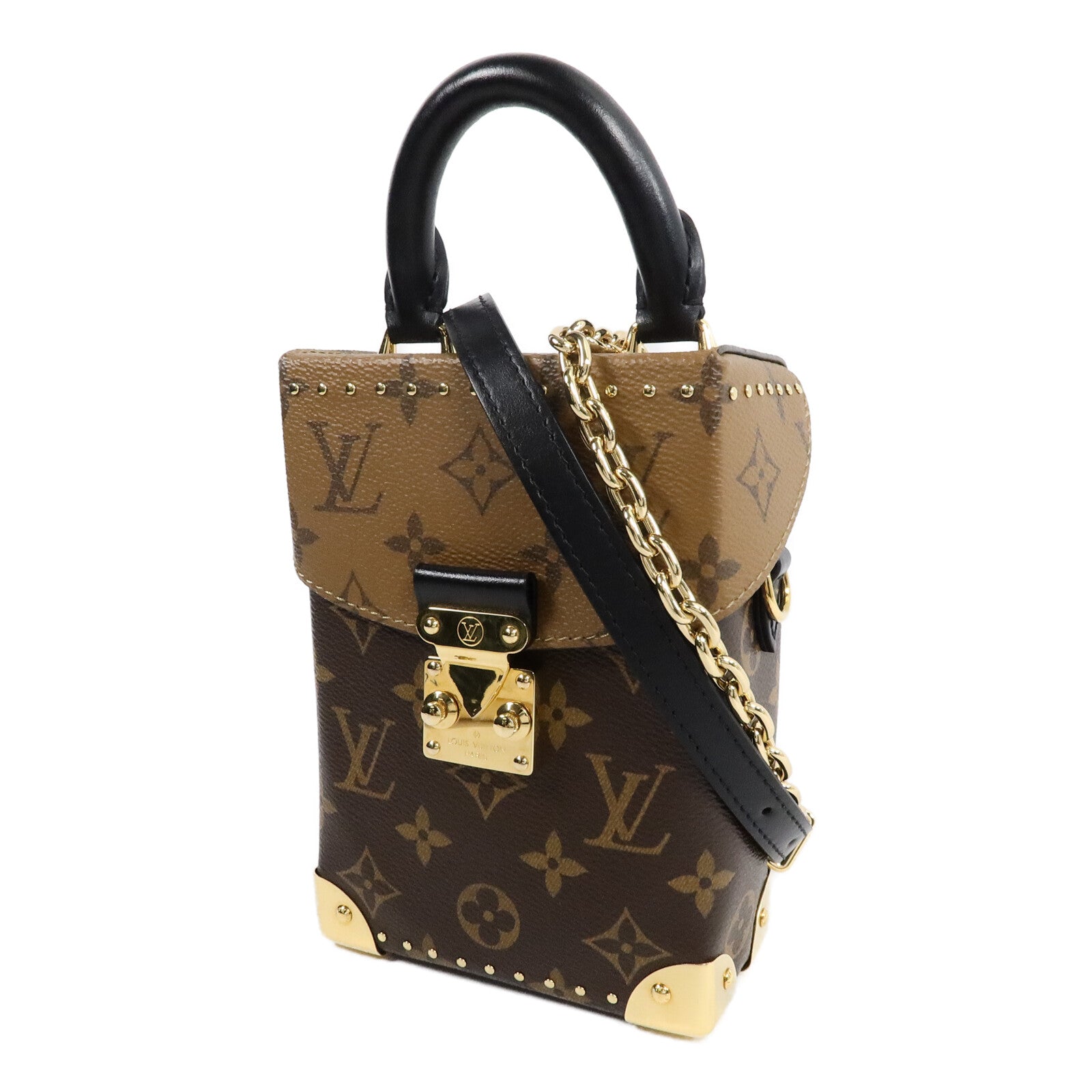 LOUIS VUITTON Monogram/Monogram Reverse Camera Box金扣鏈帶手挽肩背兩用袋