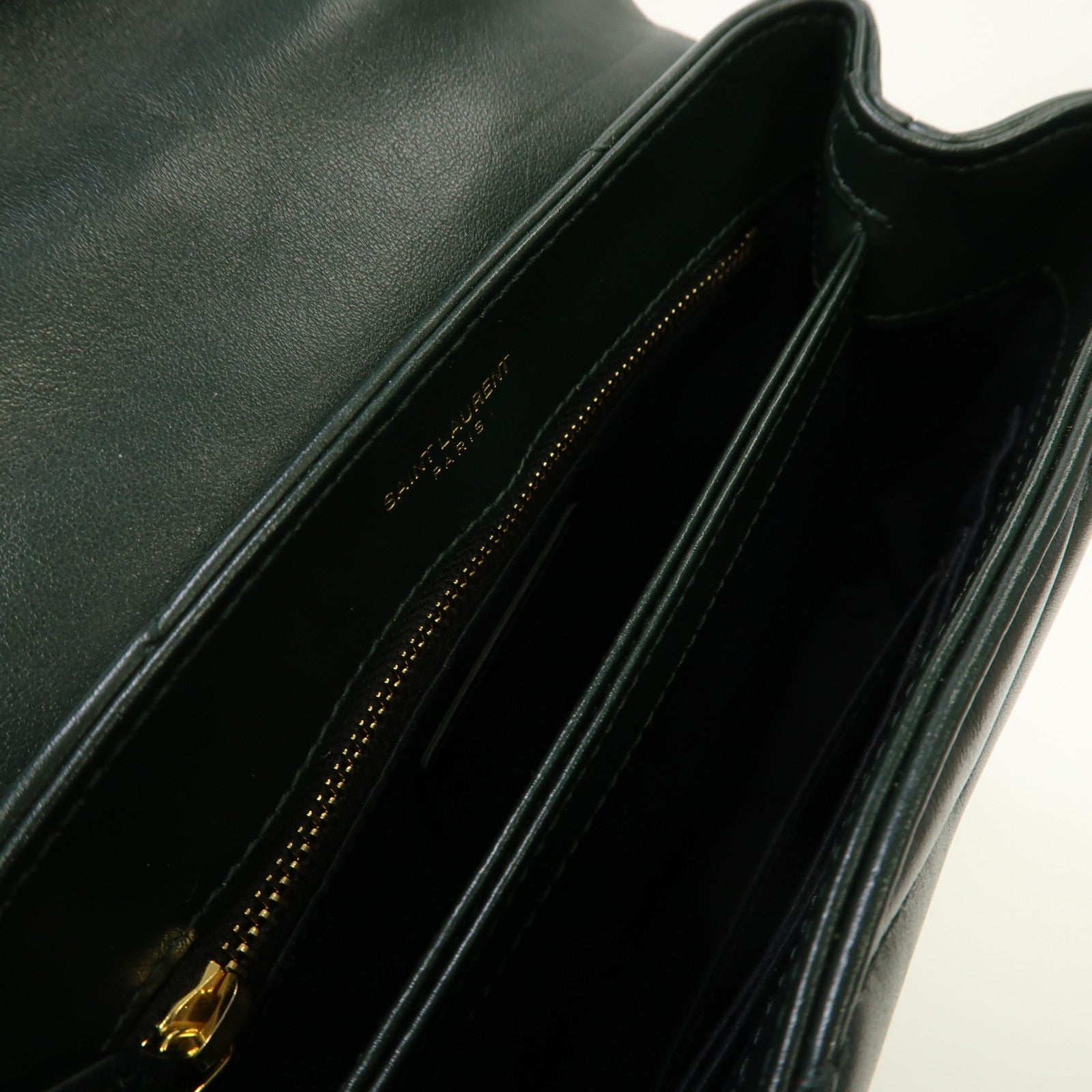 SAINT LAURENT 斜紋牛皮皮革Lou Lou金扣肩背袋綠色