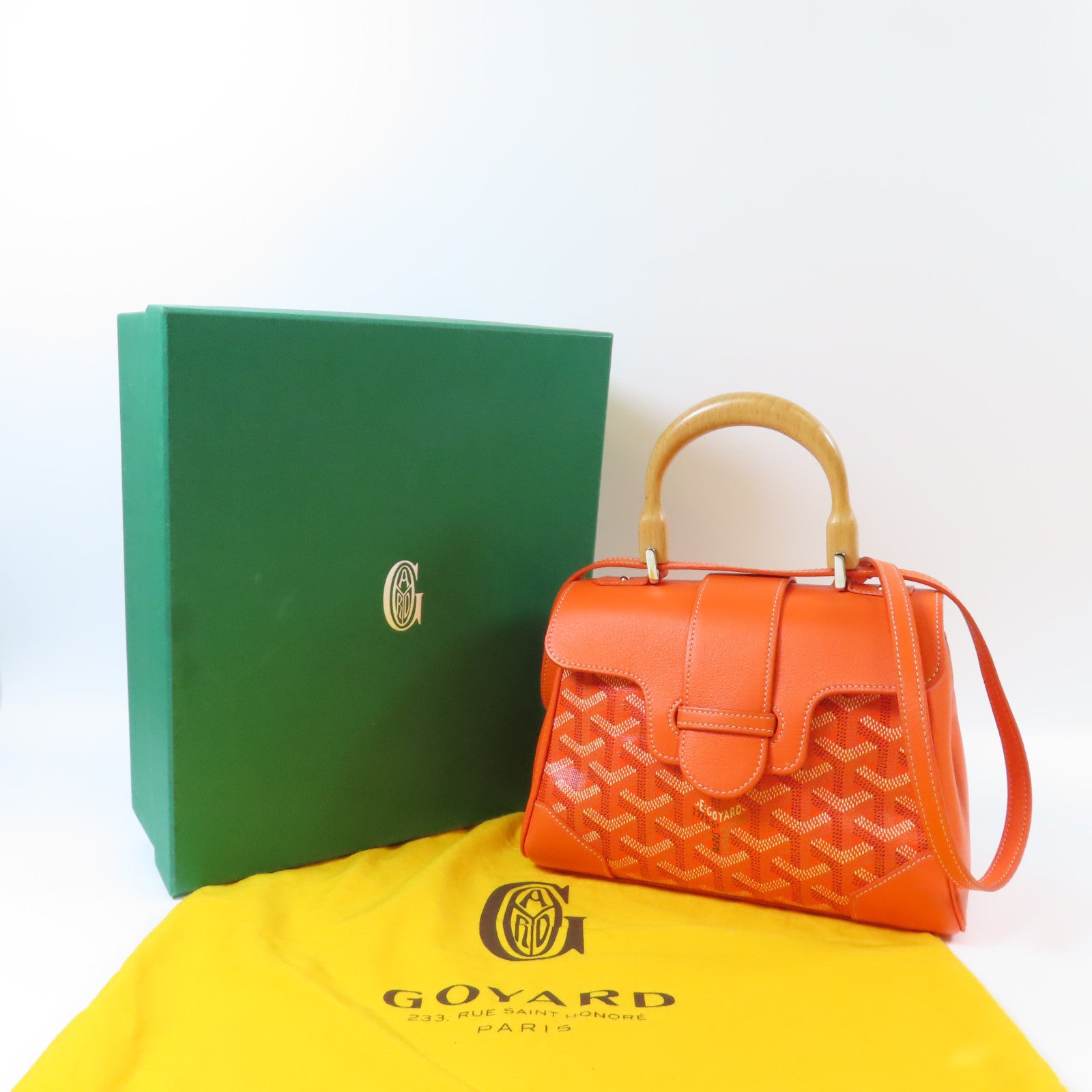 GOYARD 塗層帆布/牛皮皮革Saigon銀扣手挽肩背兩用袋橙色