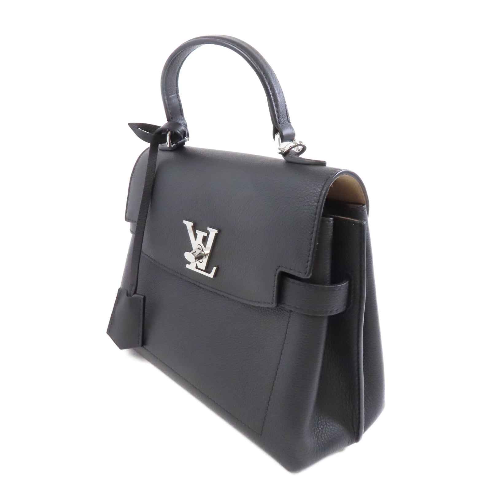 LOUIS VUITTON 牛皮皮革Lock Me Ever BB銀扣手挽肩背兩用袋黑色