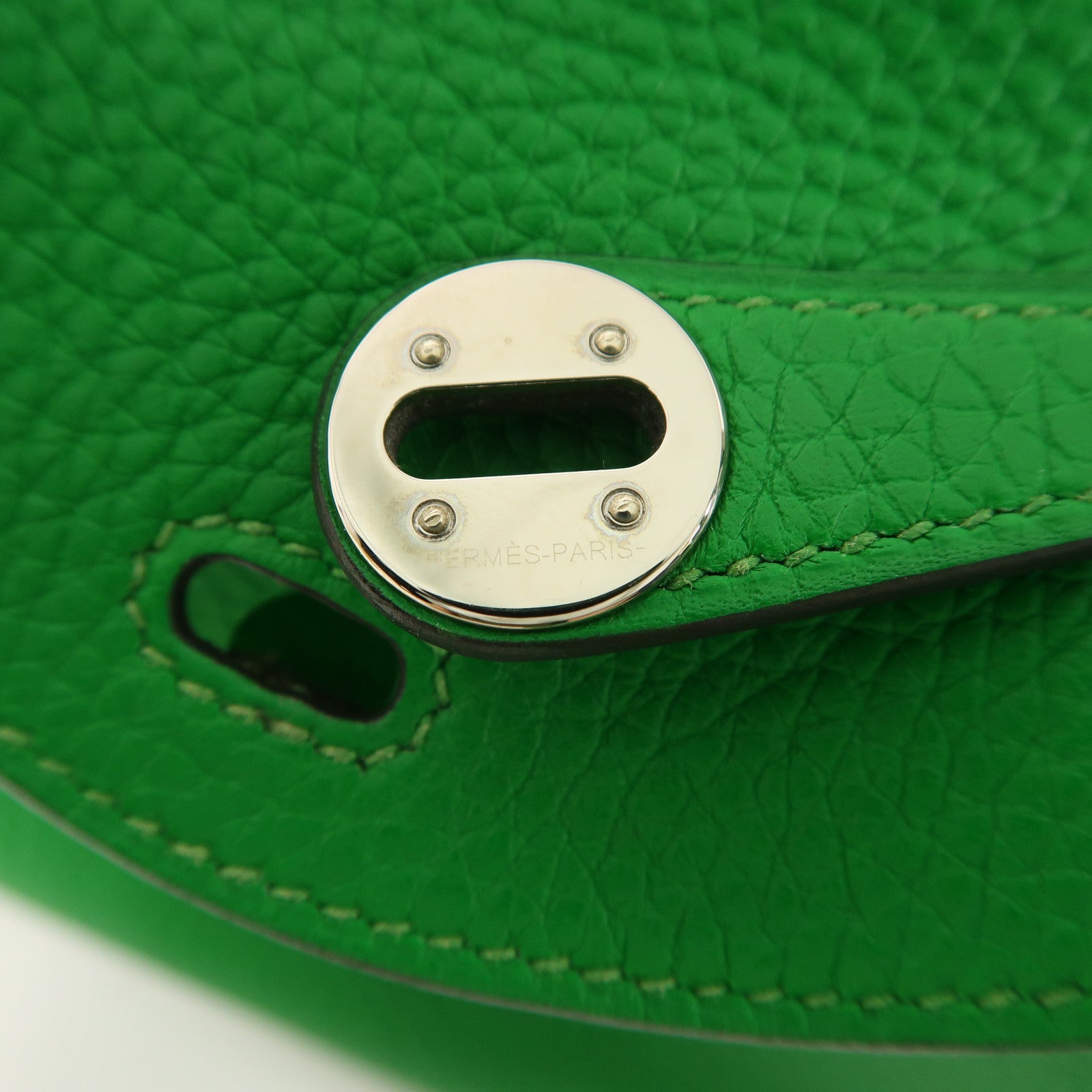 HERMES Clemence皮革Mini Lindy銀扣手挽肩背兩用袋Bambou