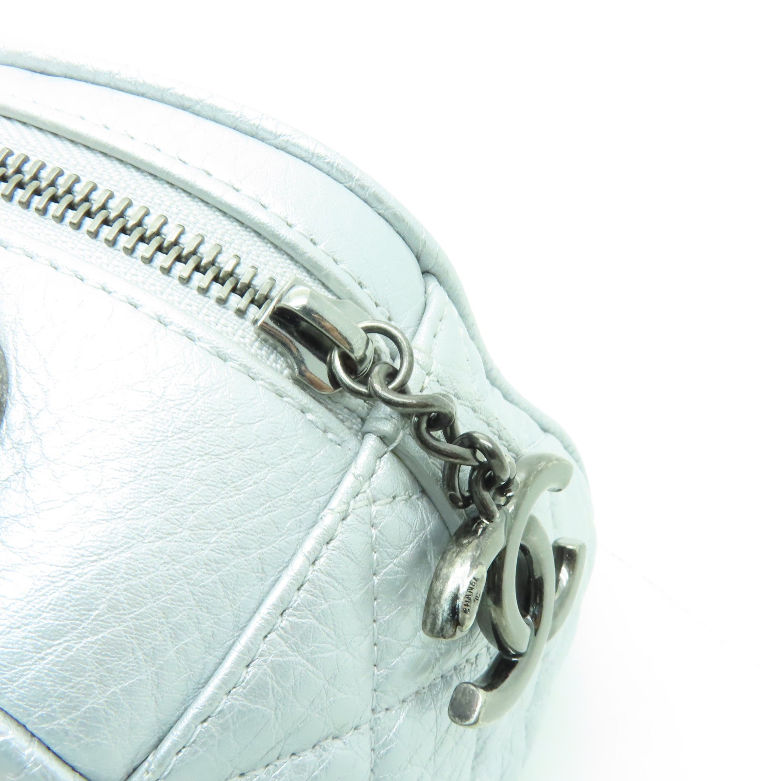 CHANEL 【清倉大減價】菱格牛皮皮革Chain Shoulder銀扣鏈帶肩背袋銀色
