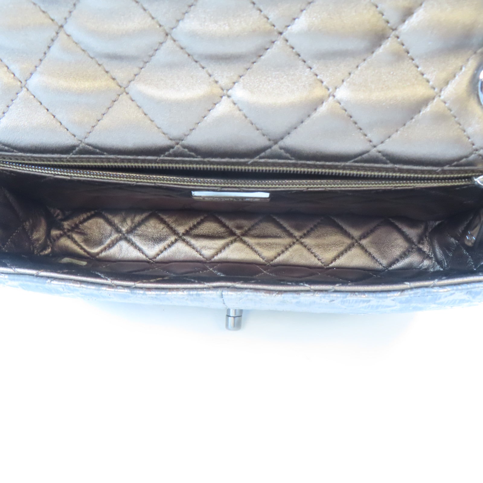 CHANEL 蛇皮皮革Chain Shoulder Bag銀扣鏈帶肩背袋銀色