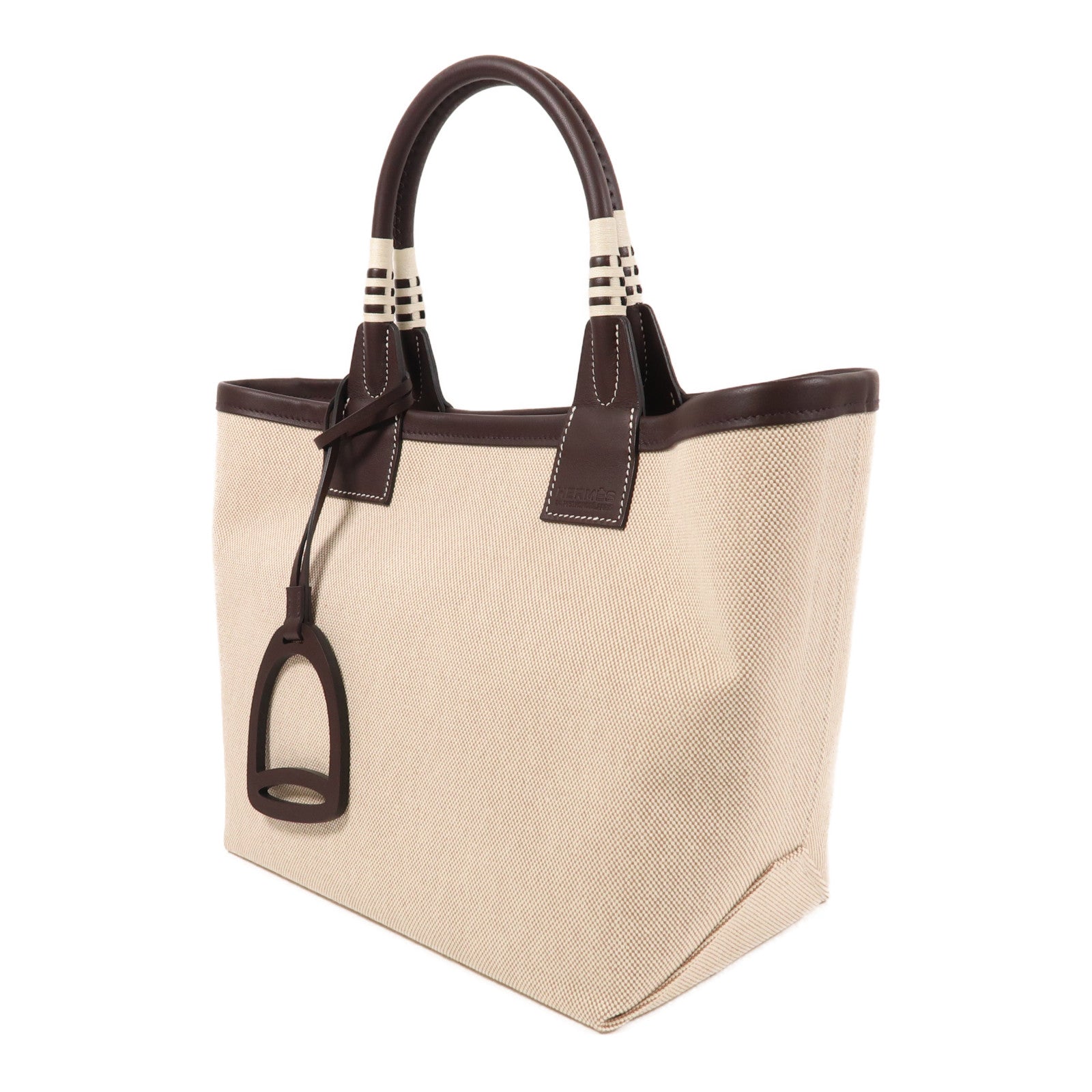 HERMES Toile H帆布/Swift皮革Steeple 25手挽袋Ecru/Rouge Sellier