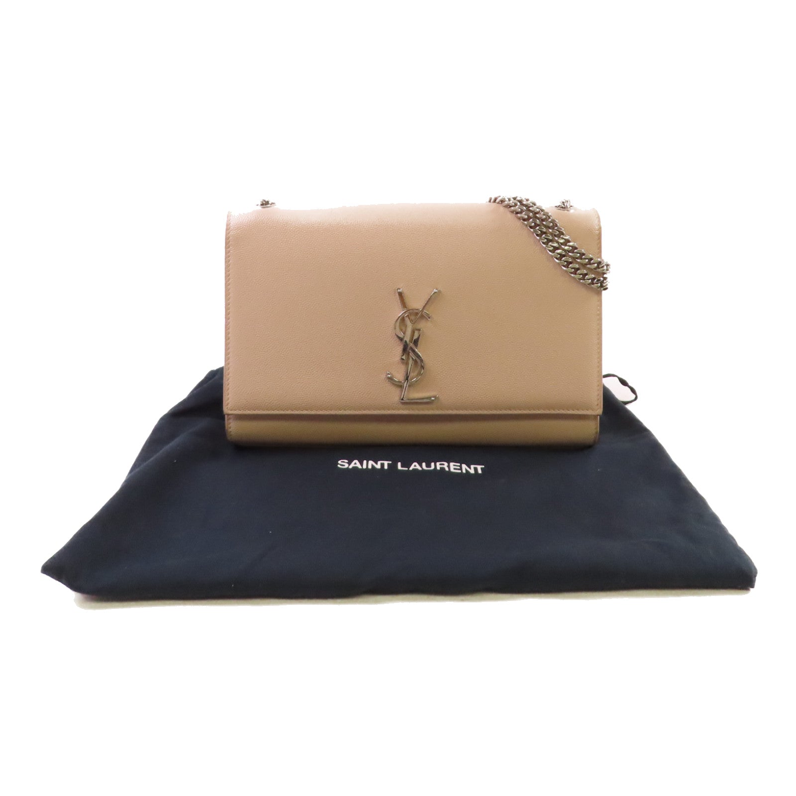 YVES SAINT LAURENT 牛皮皮革Kate Small Shoulder Bag銀扣鏈帶肩背袋杏色