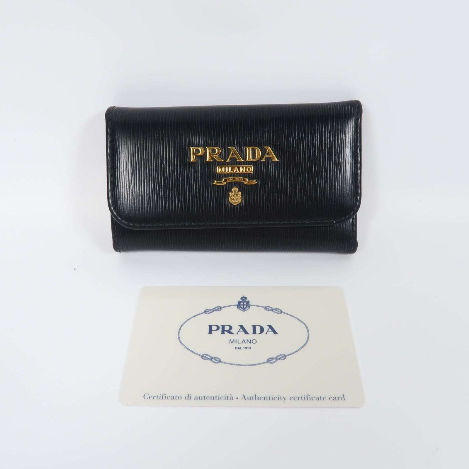 PRADA 牛皮皮革Key Holder金扣鑰匙套黑色