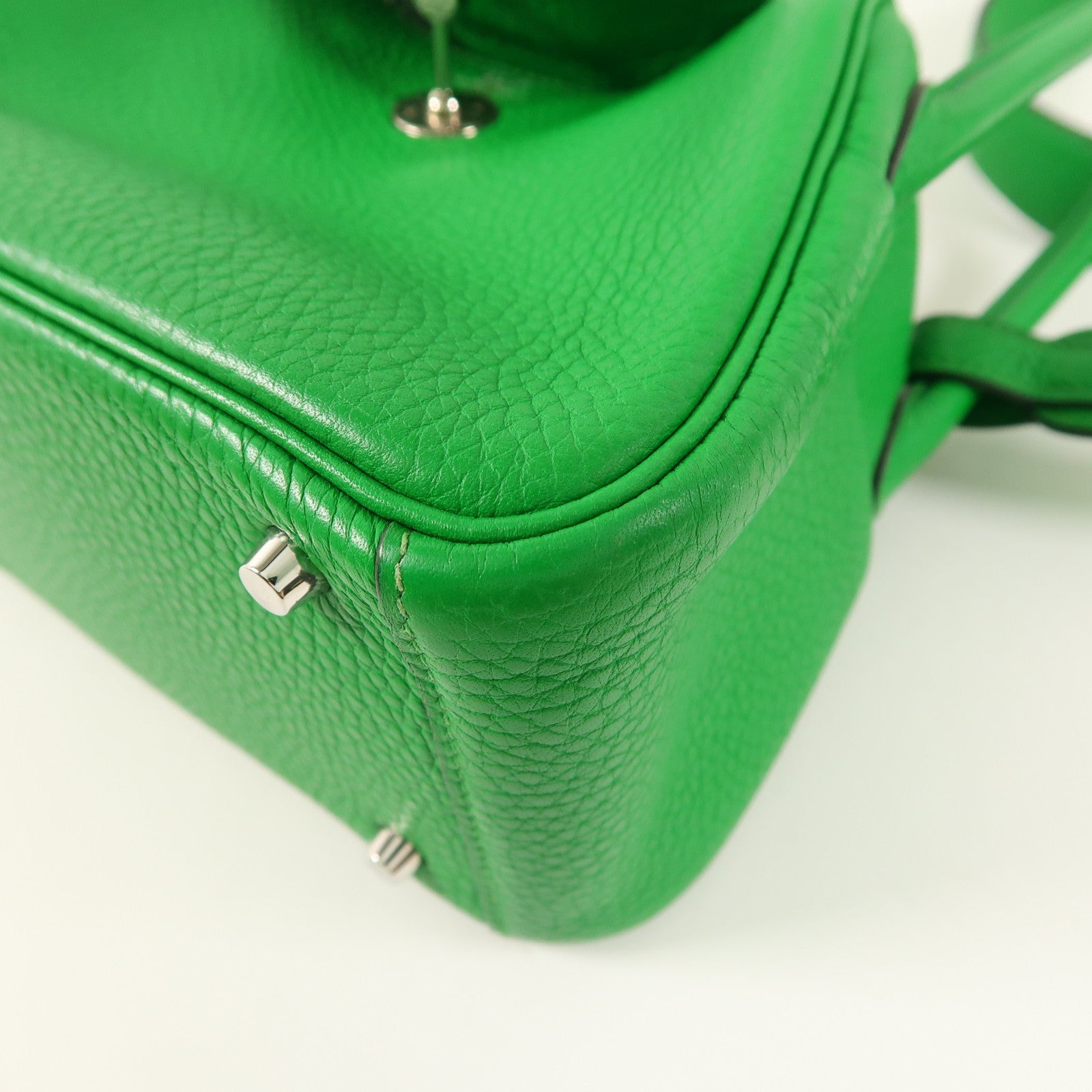 HERMES Clemence皮革Mini Lindy銀扣手挽肩背兩用袋Bambou