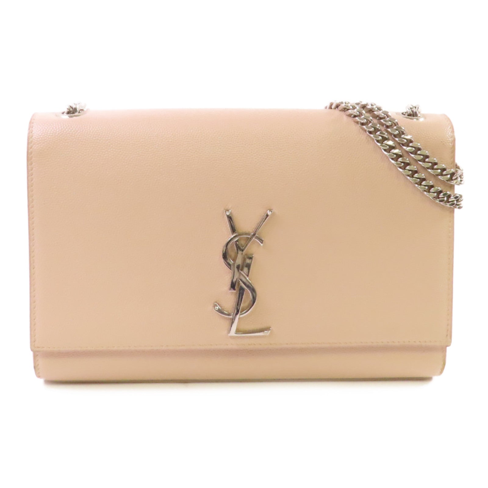 YVES SAINT LAURENT 牛皮皮革Kate Small Shoulder Bag銀扣鏈帶肩背袋杏色