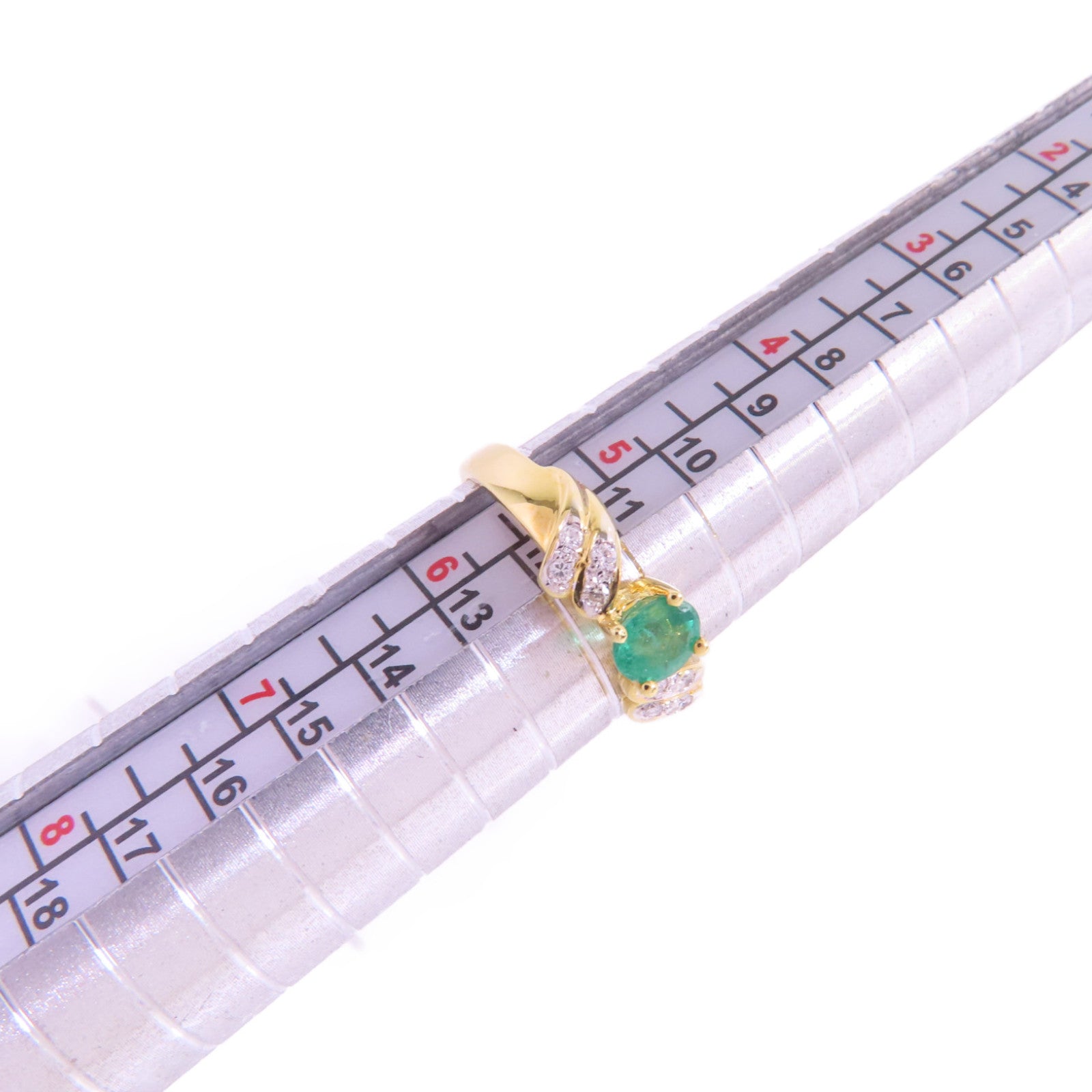 JEWELRY Emerald Diamond Ring 18K Yellow Gold US#5.5