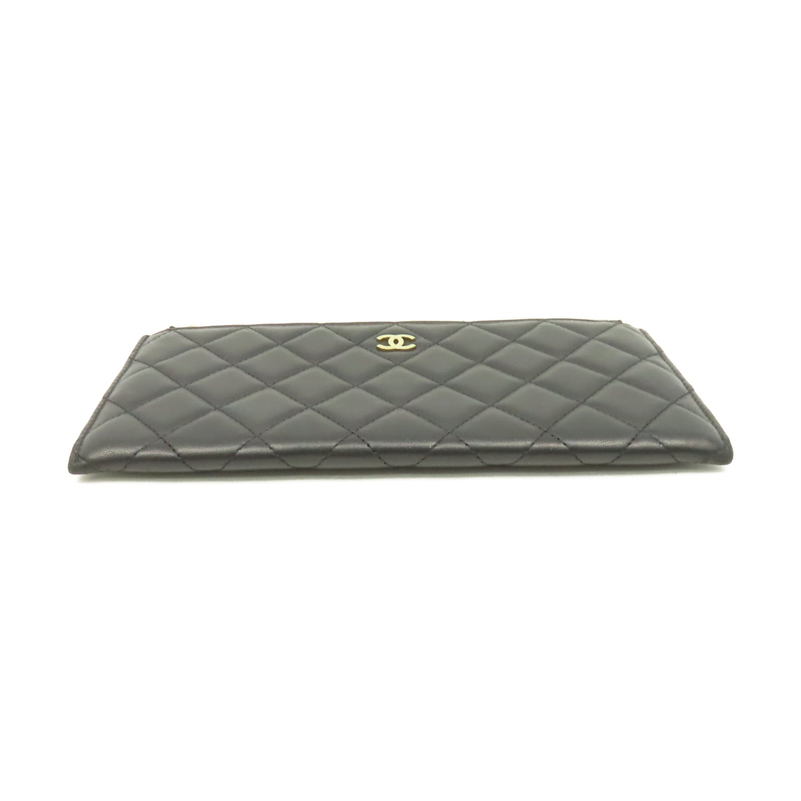 CHANEL 菱格羊皮批皮革Pouch Wallet金扣長錢包黑色