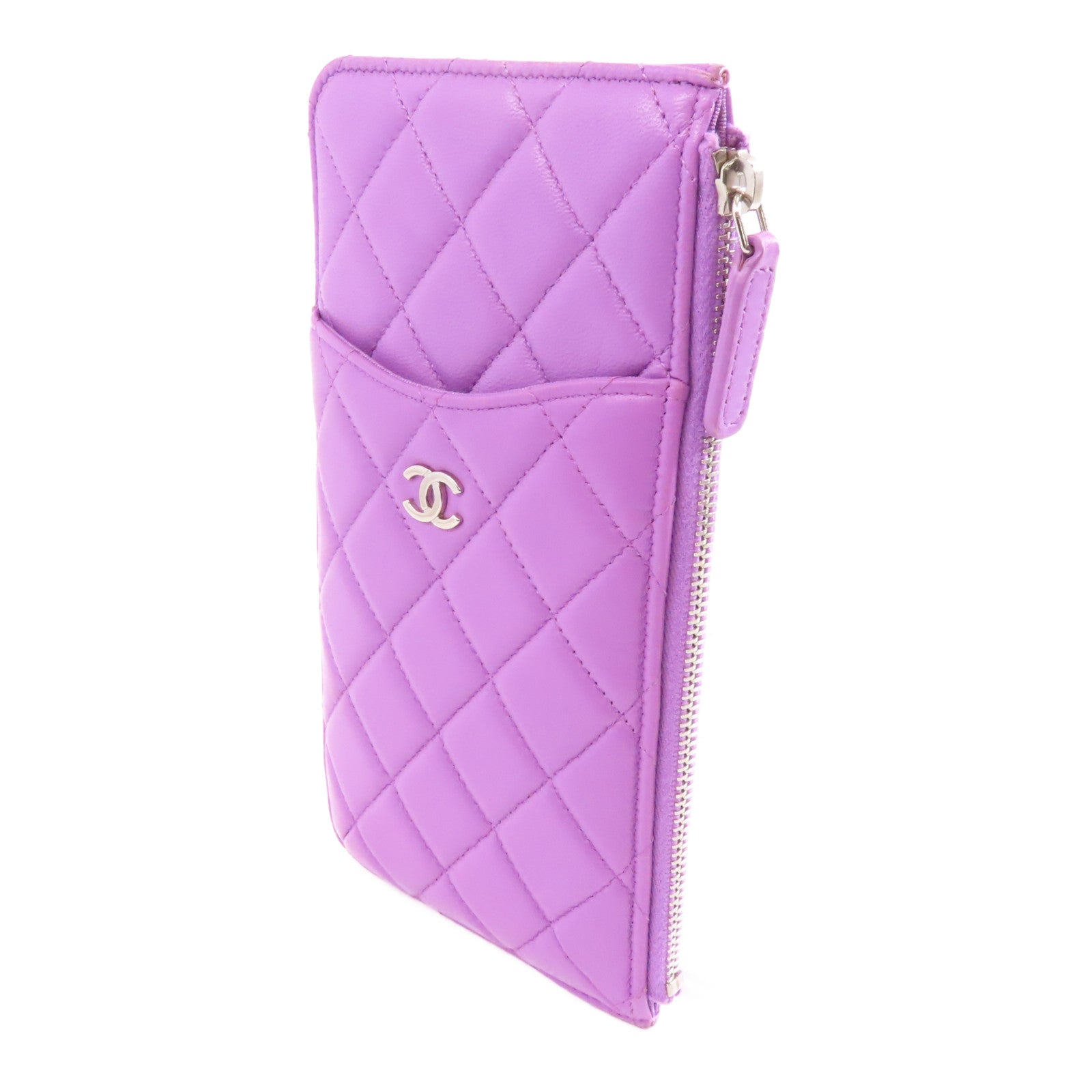CHANEL 菱格羊皮皮革Clutch Bag金扣手拿包紫色