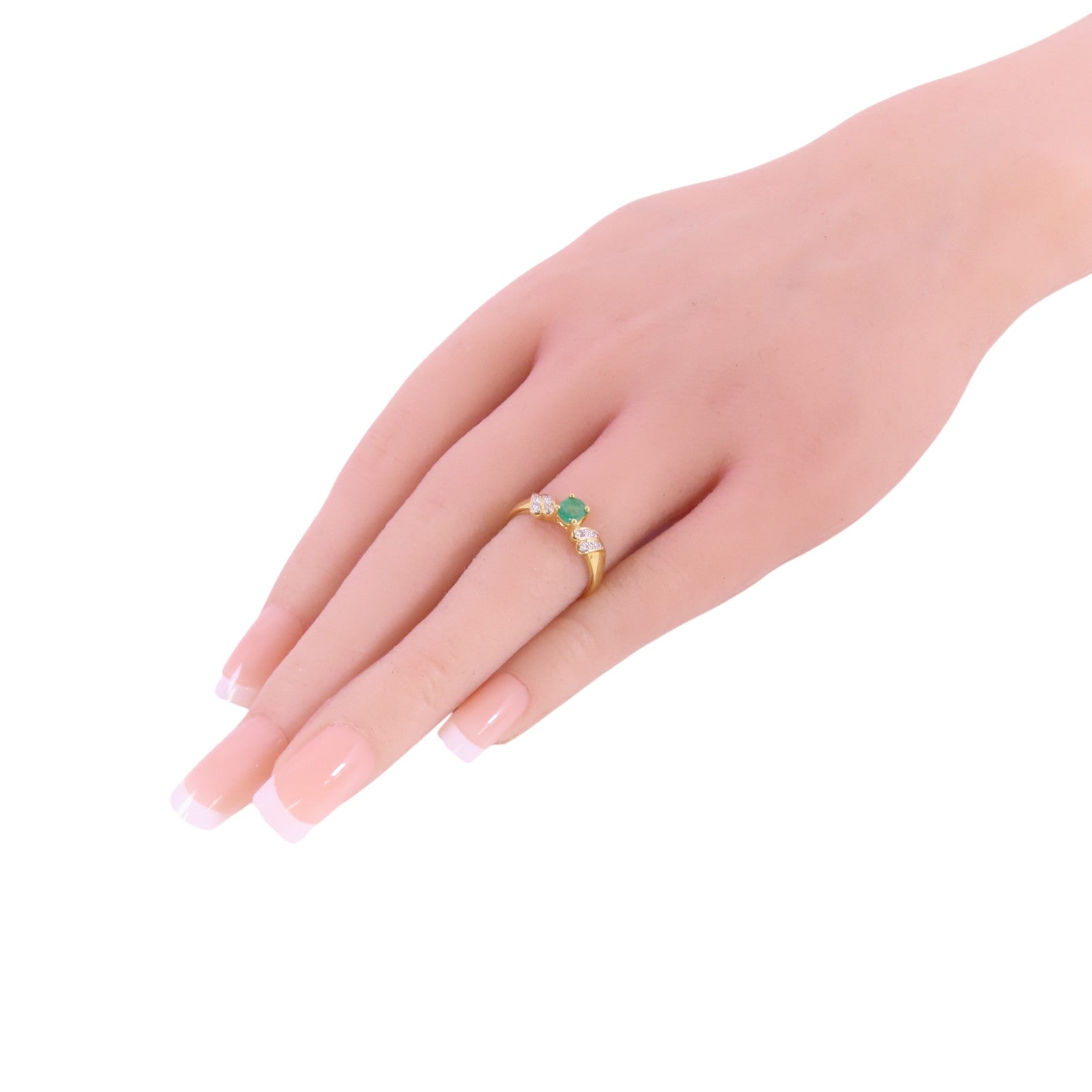 JEWELRY Emerald Diamond Ring 18K Yellow Gold US#5.5