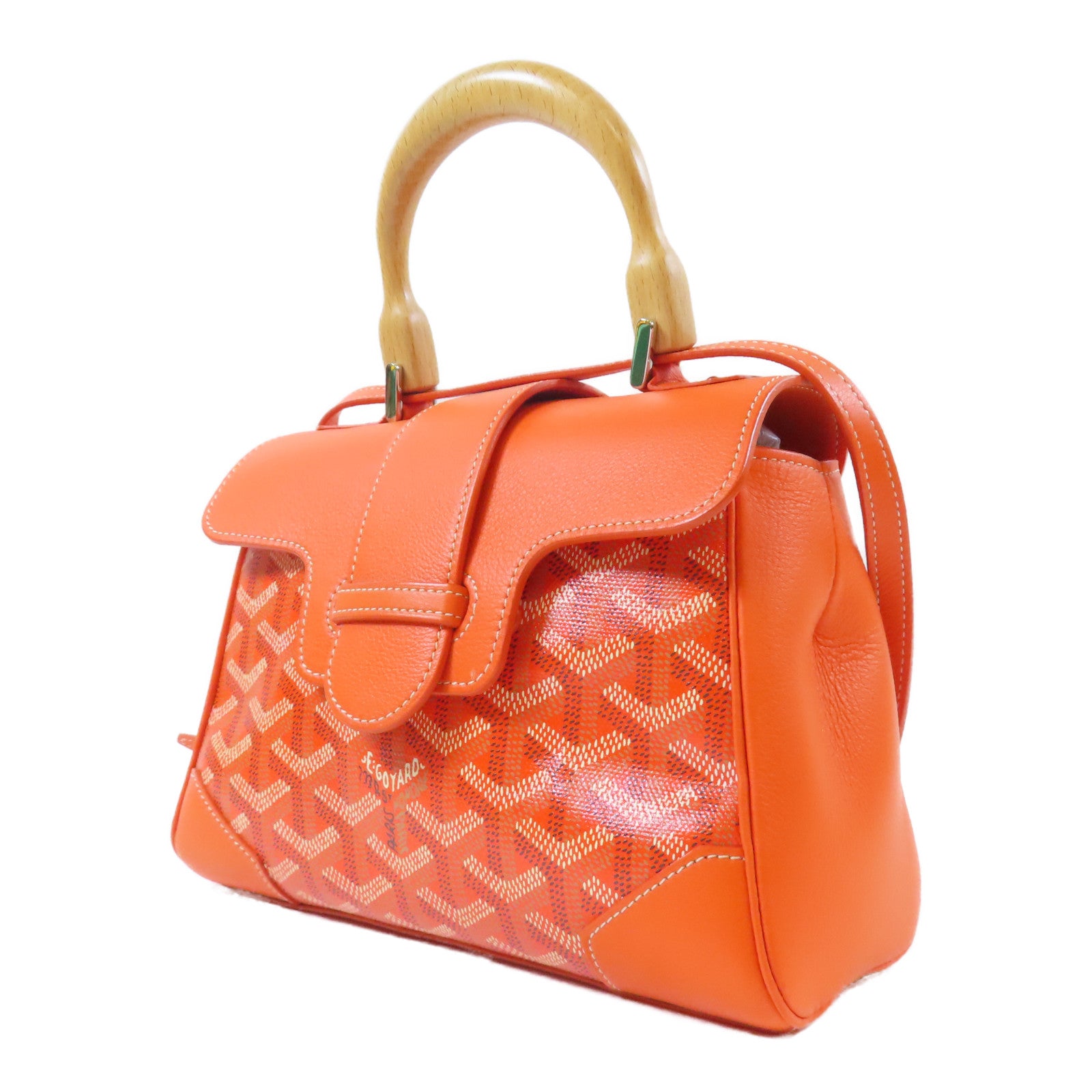 GOYARD 塗層帆布/牛皮皮革Saigon銀扣手挽肩背兩用袋橙色