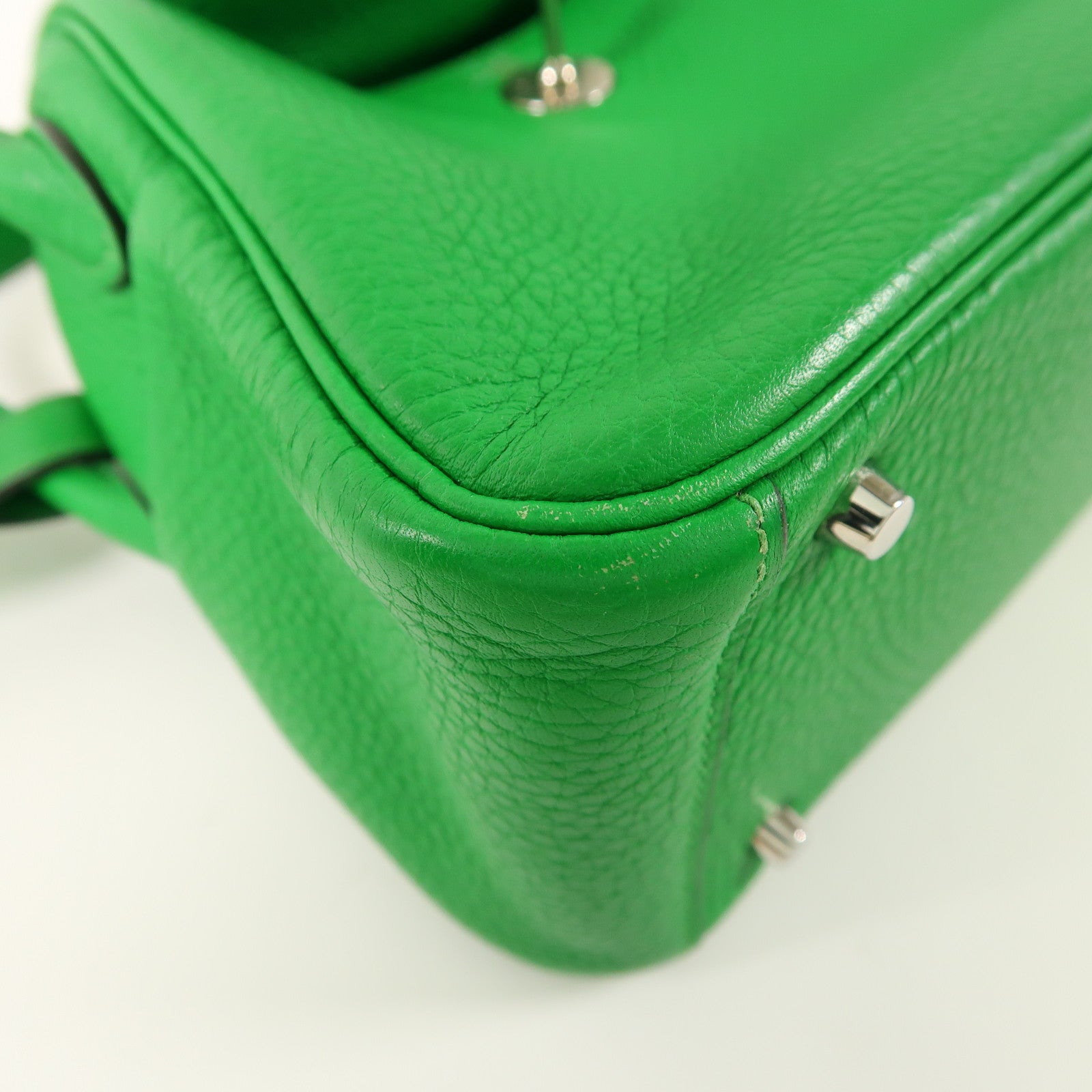 HERMES Clemence皮革Mini Lindy銀扣手挽肩背兩用袋Bambou