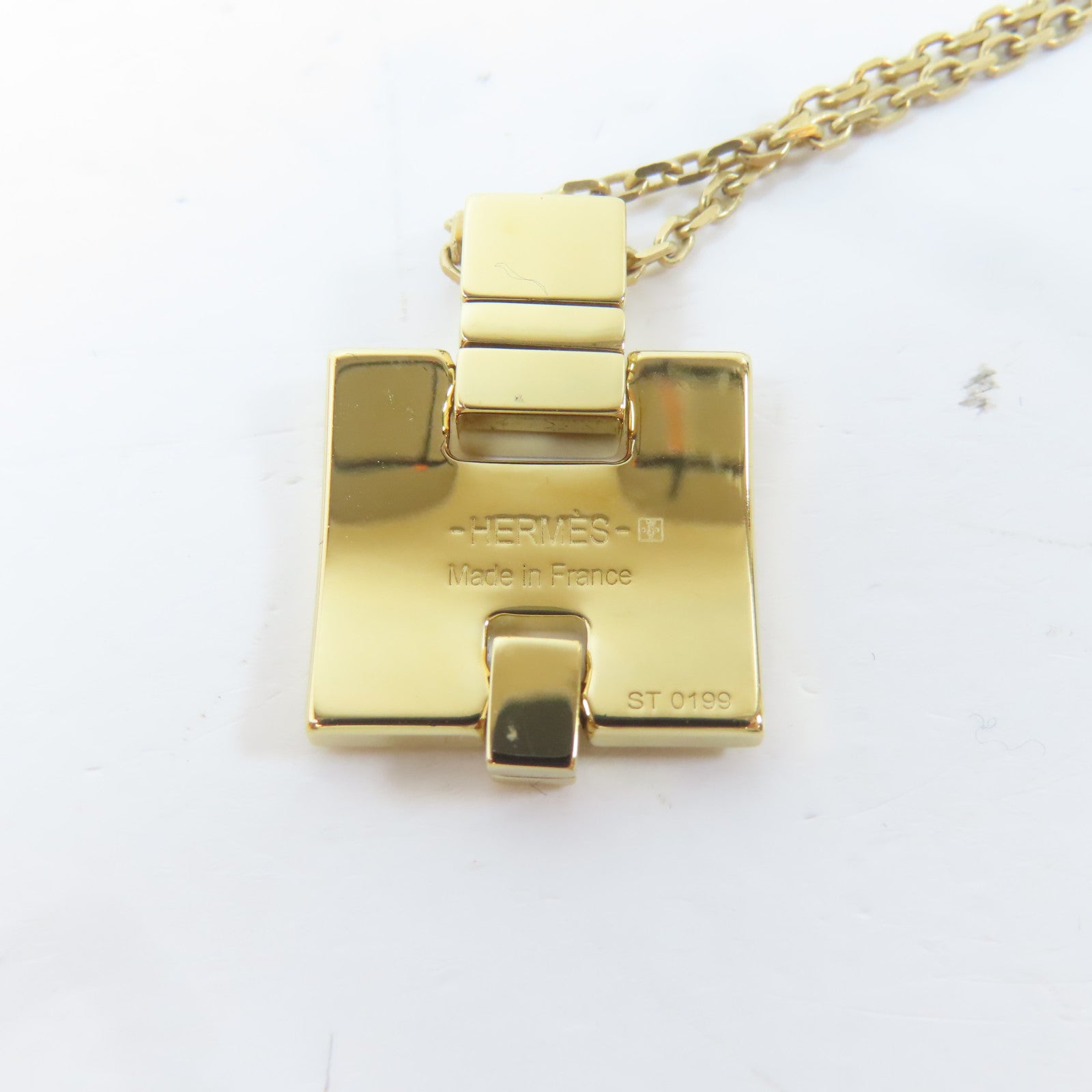 HERMES 金屬Irene Necklace金扣項鍊金色/粉紅色#48cm