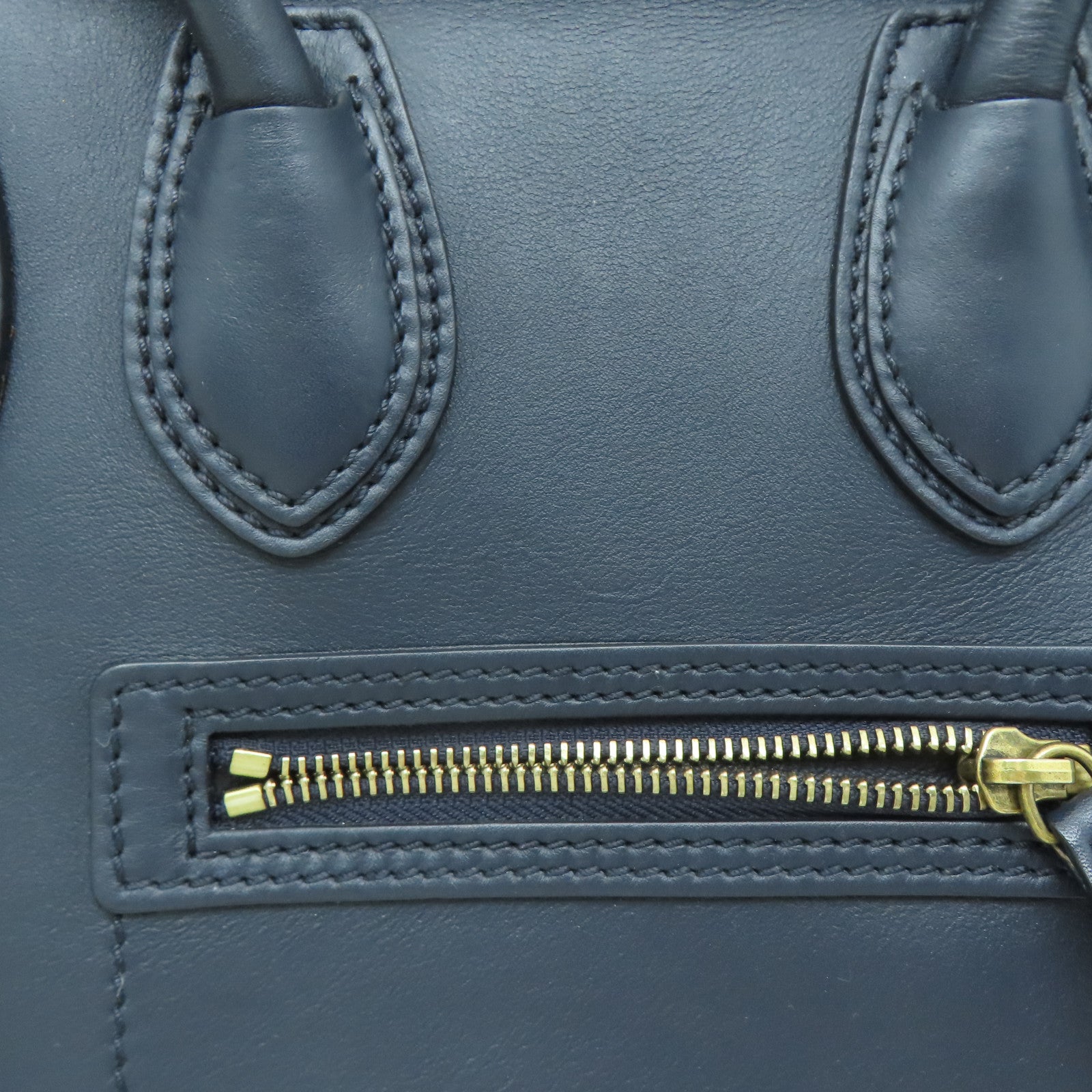CELINE 牛皮皮革Micro Luggage金扣手挽袋深藍色