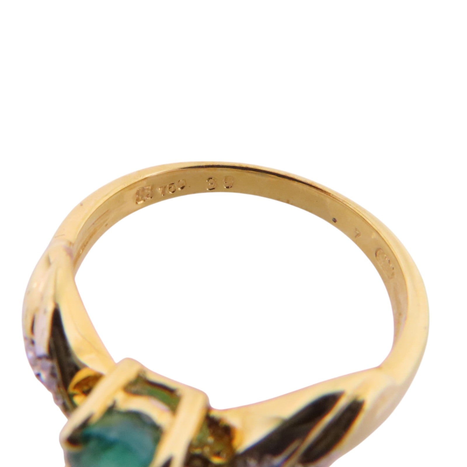 JEWELRY Emerald Diamond Ring 18K Yellow Gold US#5.5