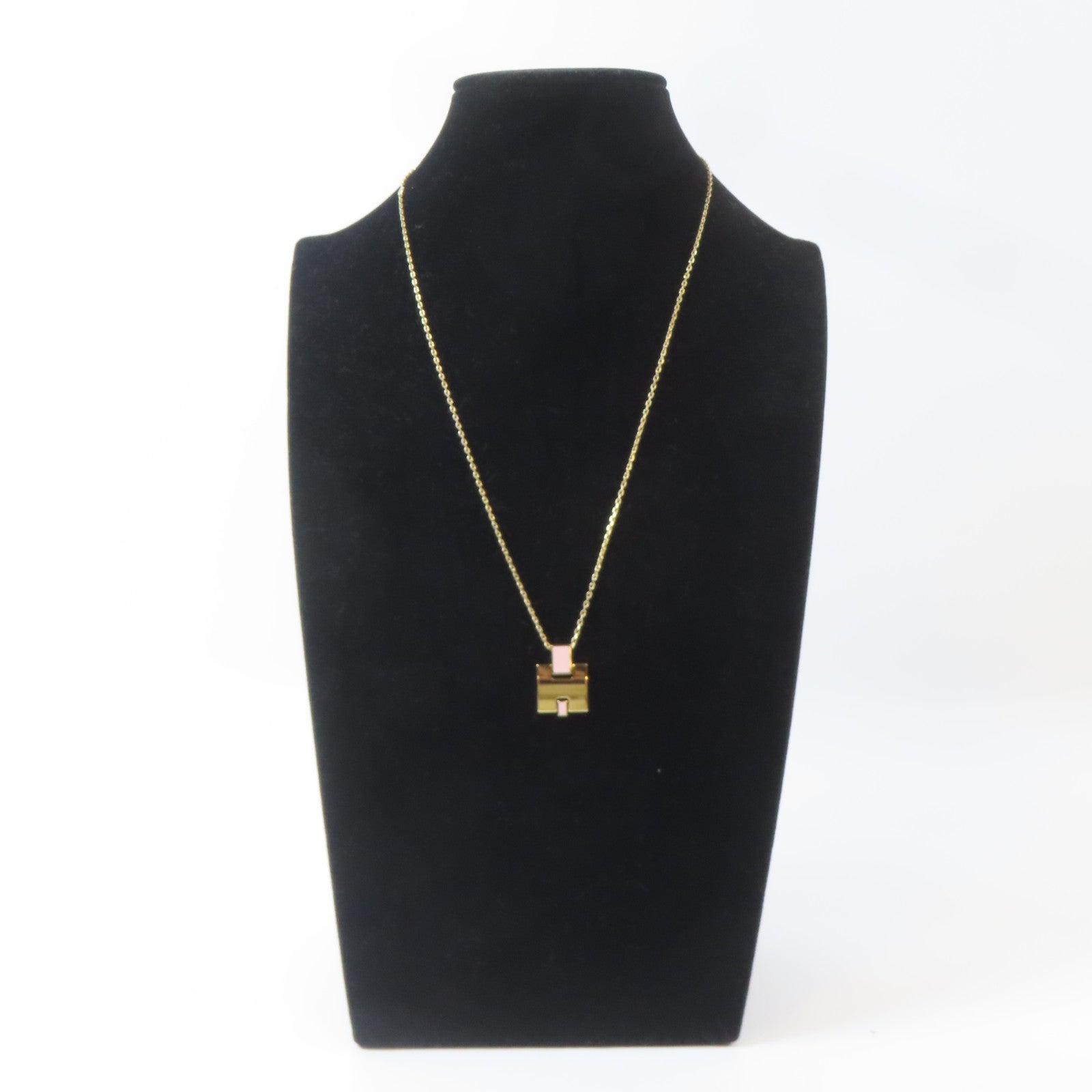 HERMES 金屬Irene Necklace金扣項鍊金色/粉紅色#48cm
