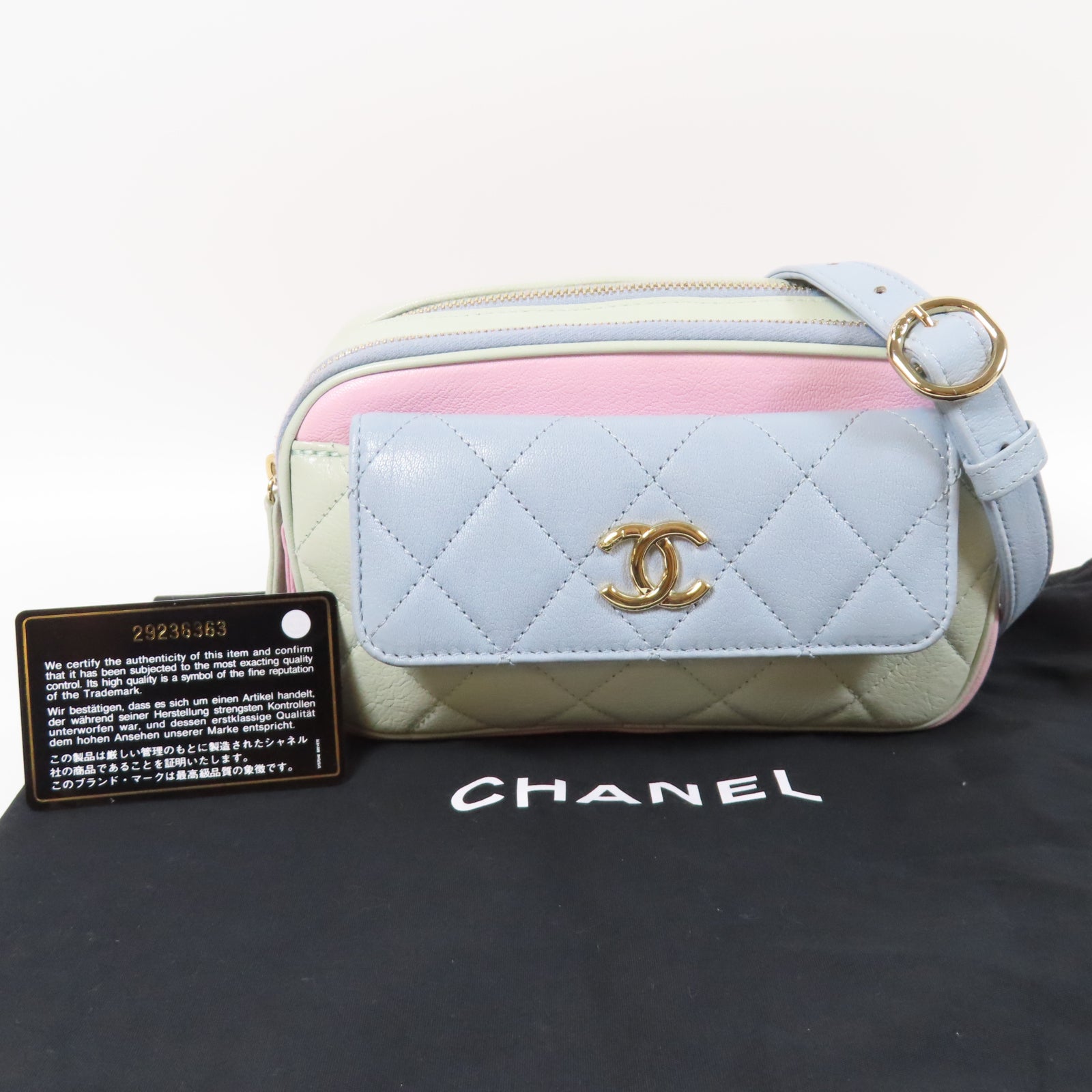 CHANEL 菱格牛皮皮革Waist Bag金扣鏈帶腰包綠色/粉紅色/藍色