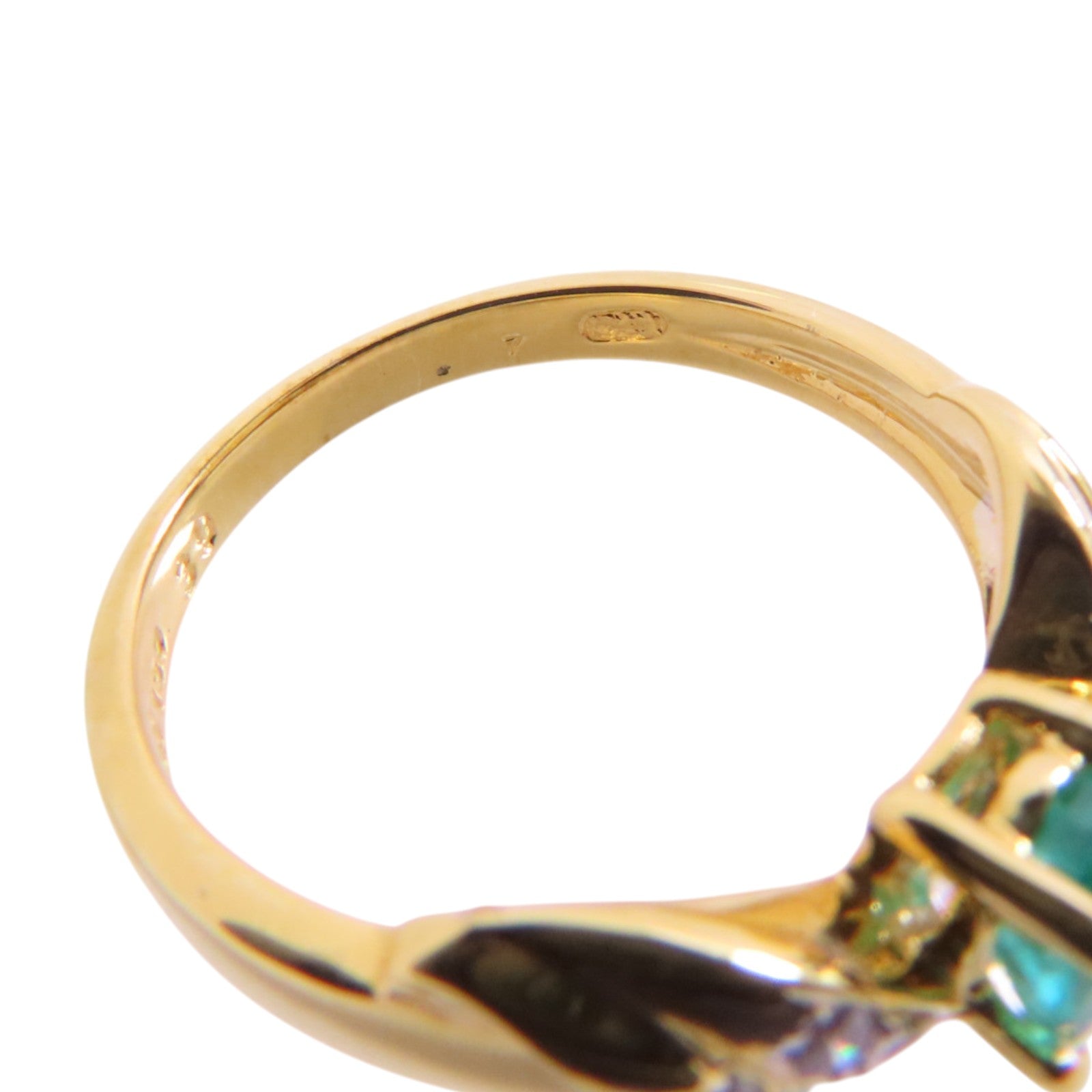 JEWELRY Emerald Diamond Ring 18K Yellow Gold US#5.5