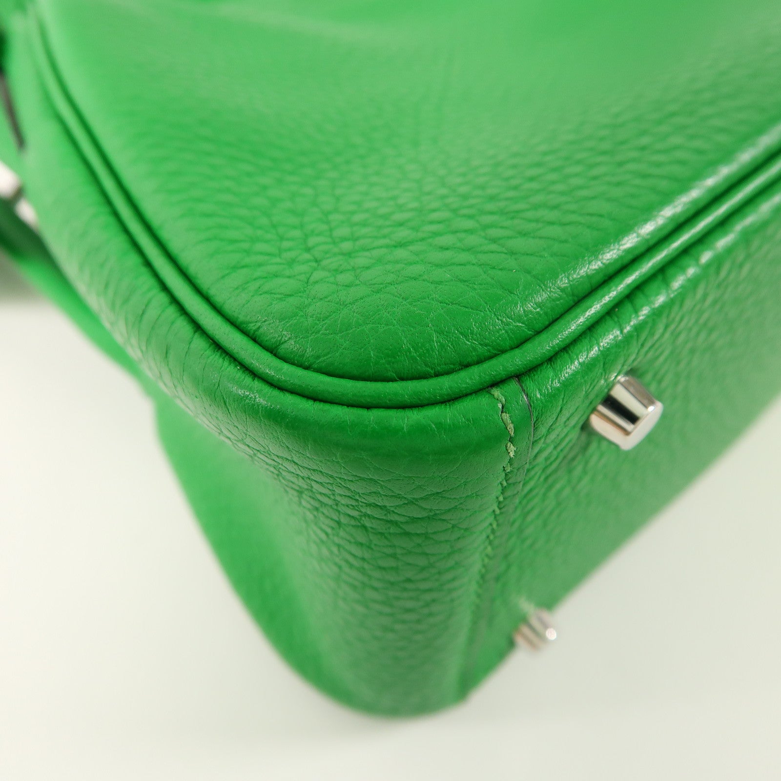 HERMES Clemence皮革Mini Lindy銀扣手挽肩背兩用袋Bambou