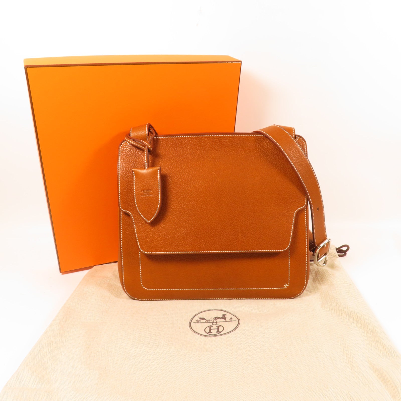 HERMES Barenia Faubourg皮革Mali-Selle Messenger Bag銀扣肩背袋啡色