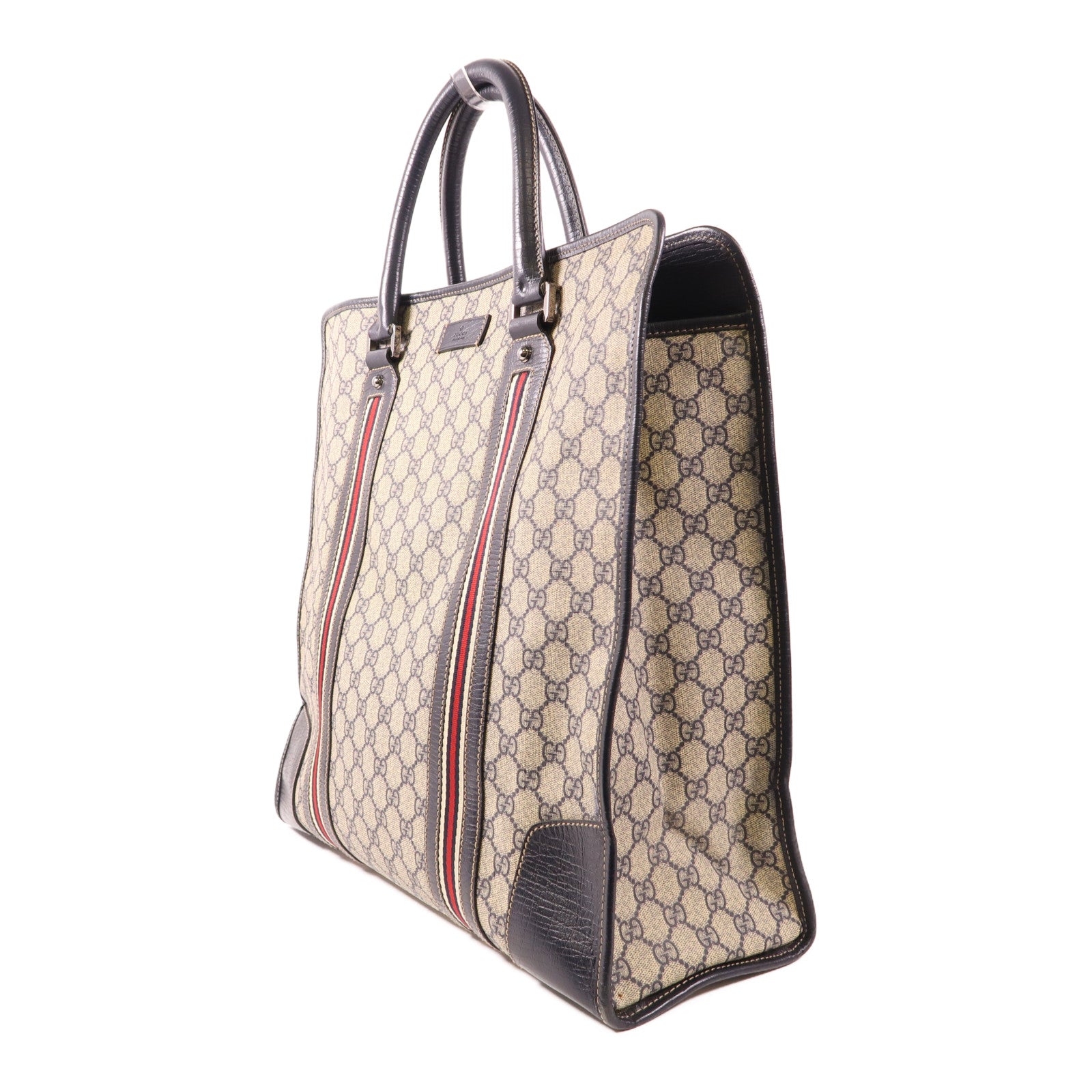 GUCCI GG SHW Tote Bag Handbag 145843 Coated Canvas Beige/Navy