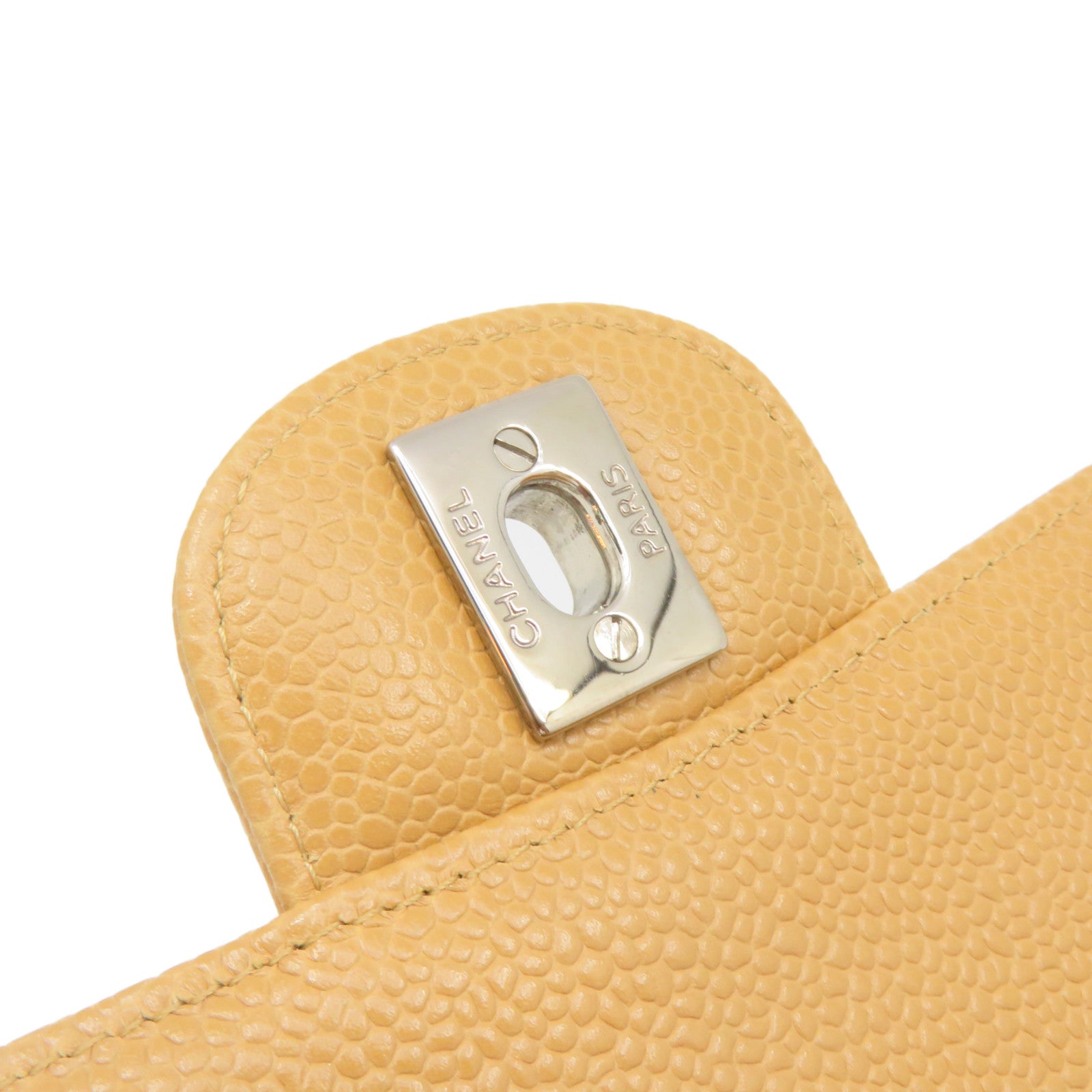 CHANEL Rhombus Caviar Leather Classic Chain Shoulder Bag Silver Buckle Chain Belt Shoulder Bag Light Brown