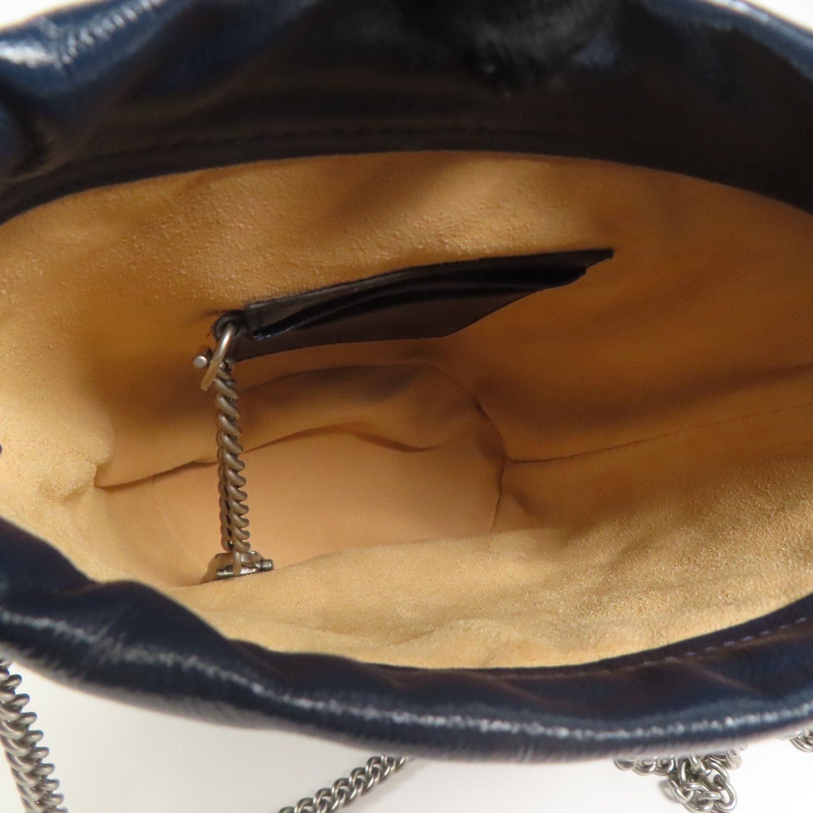 GUCCI 牛皮皮革GG Marmont Bucket銀扣鏈帶肩背袋