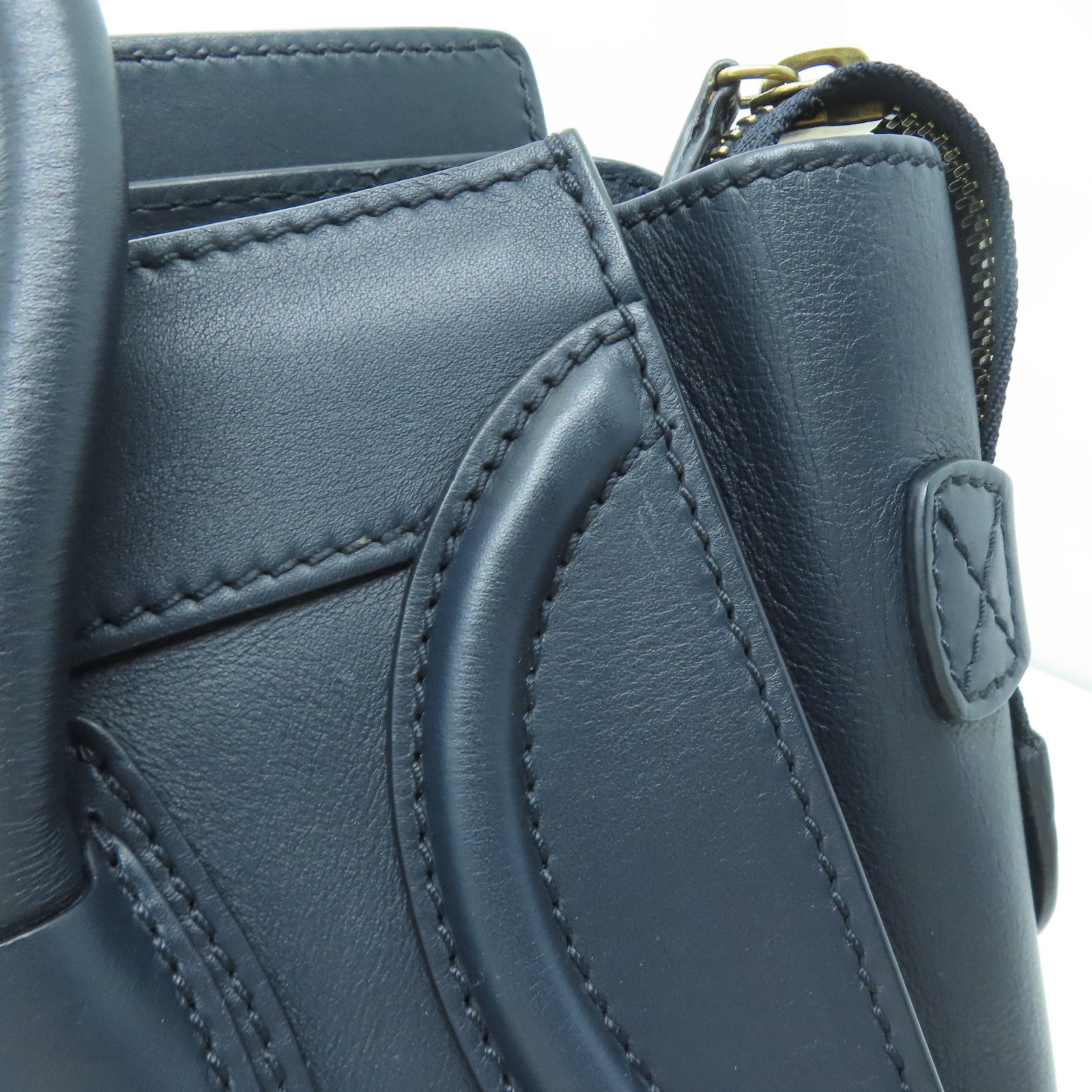 CELINE 牛皮皮革Micro Luggage金扣手挽袋深藍色