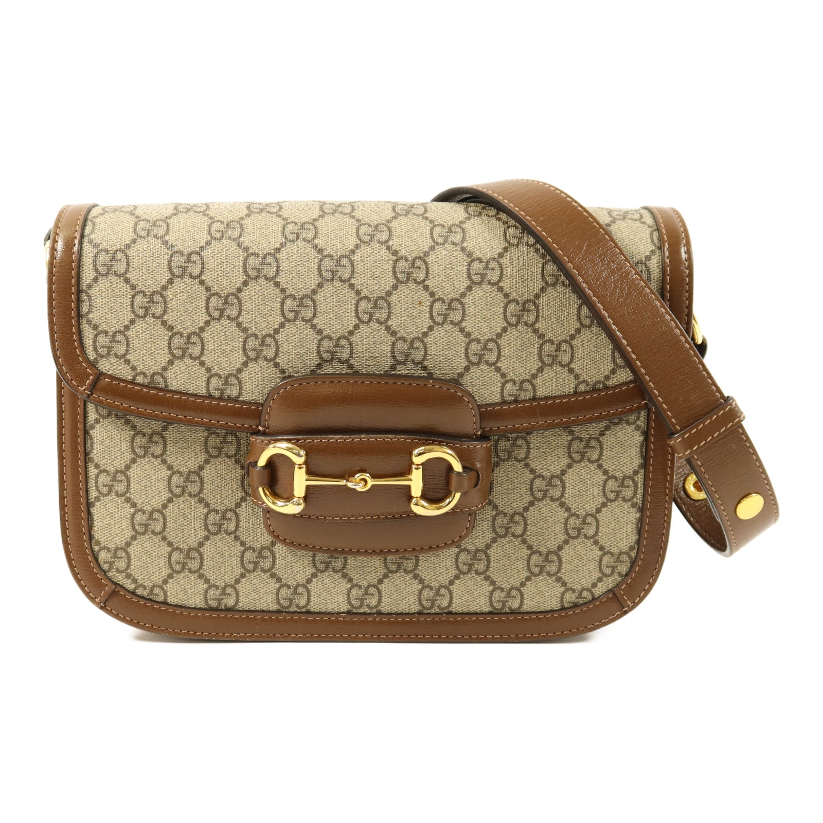 GUCCI 塗層帆布Horsebit 1955 Medium金扣肩背袋