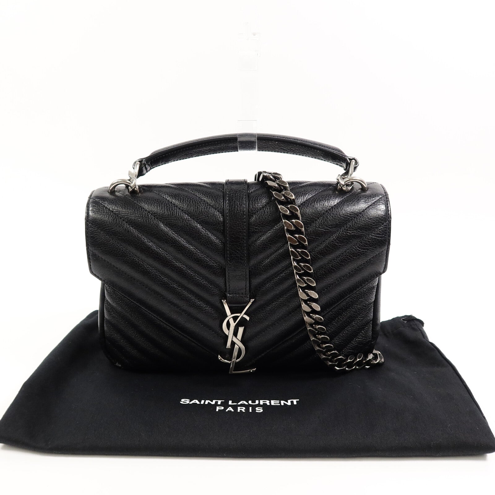 YVES SAINT LAURENT 牛皮皮革College Medium鏈帶手挽肩背兩用袋