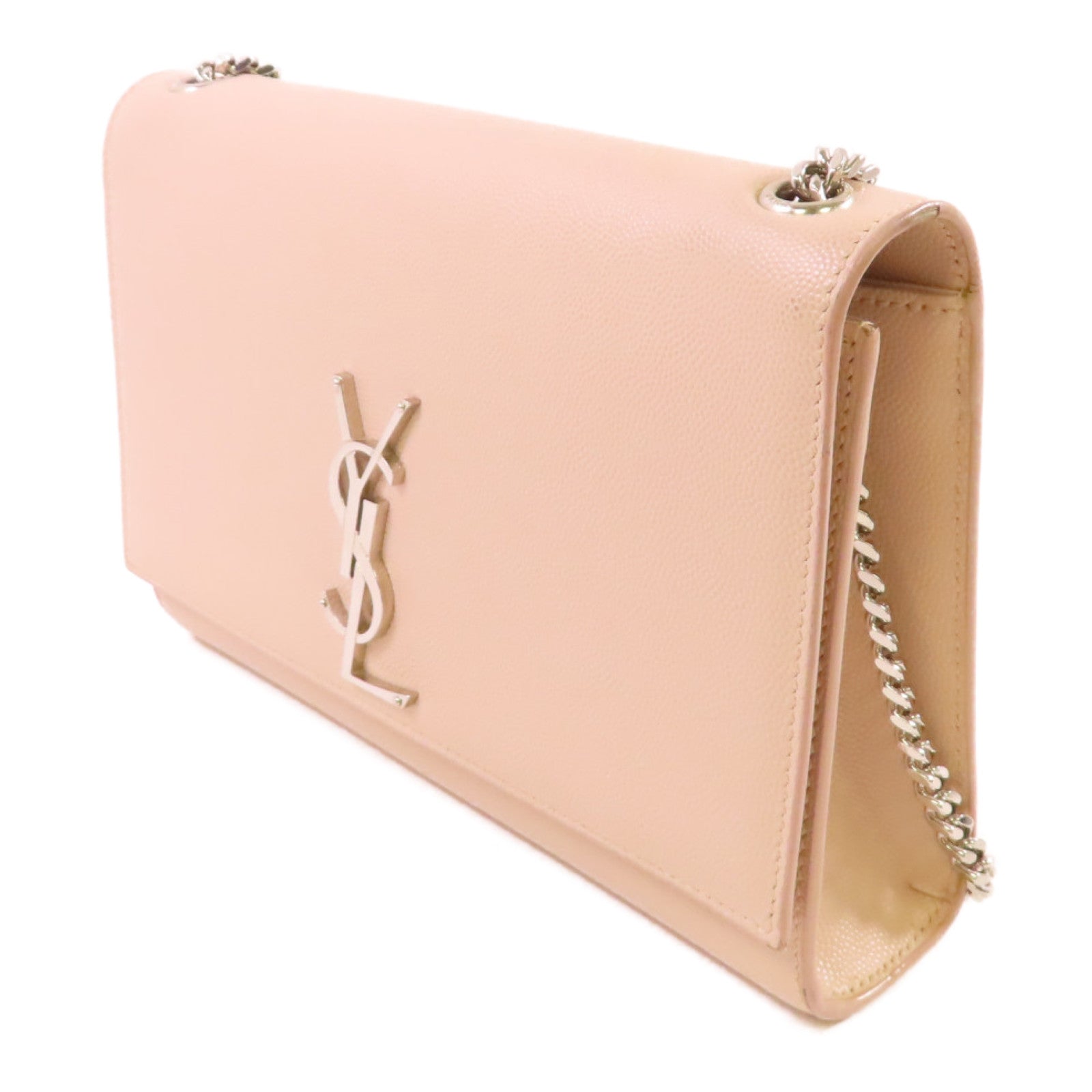 YVES SAINT LAURENT 牛皮皮革Kate Small Shoulder Bag銀扣鏈帶肩背袋杏色